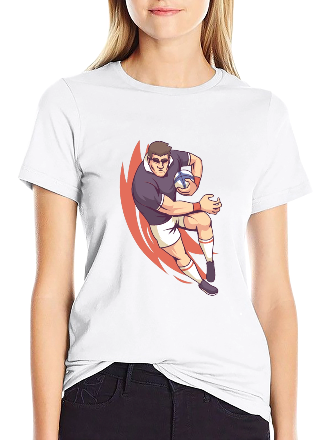 Rugby Player Graphic T-Shirt - Black