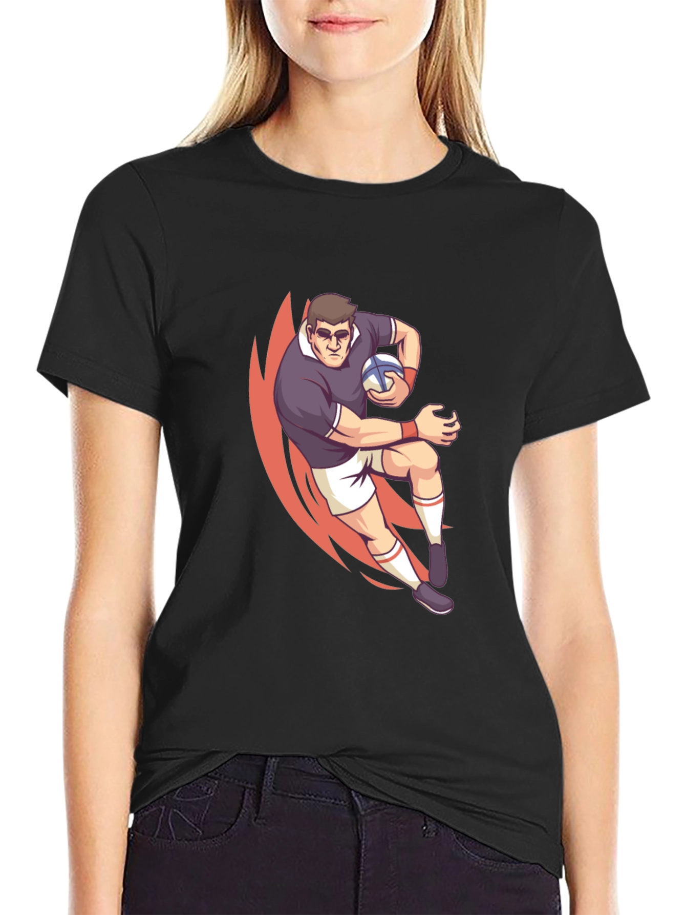 Rugby Player Graphic T-Shirt - Black