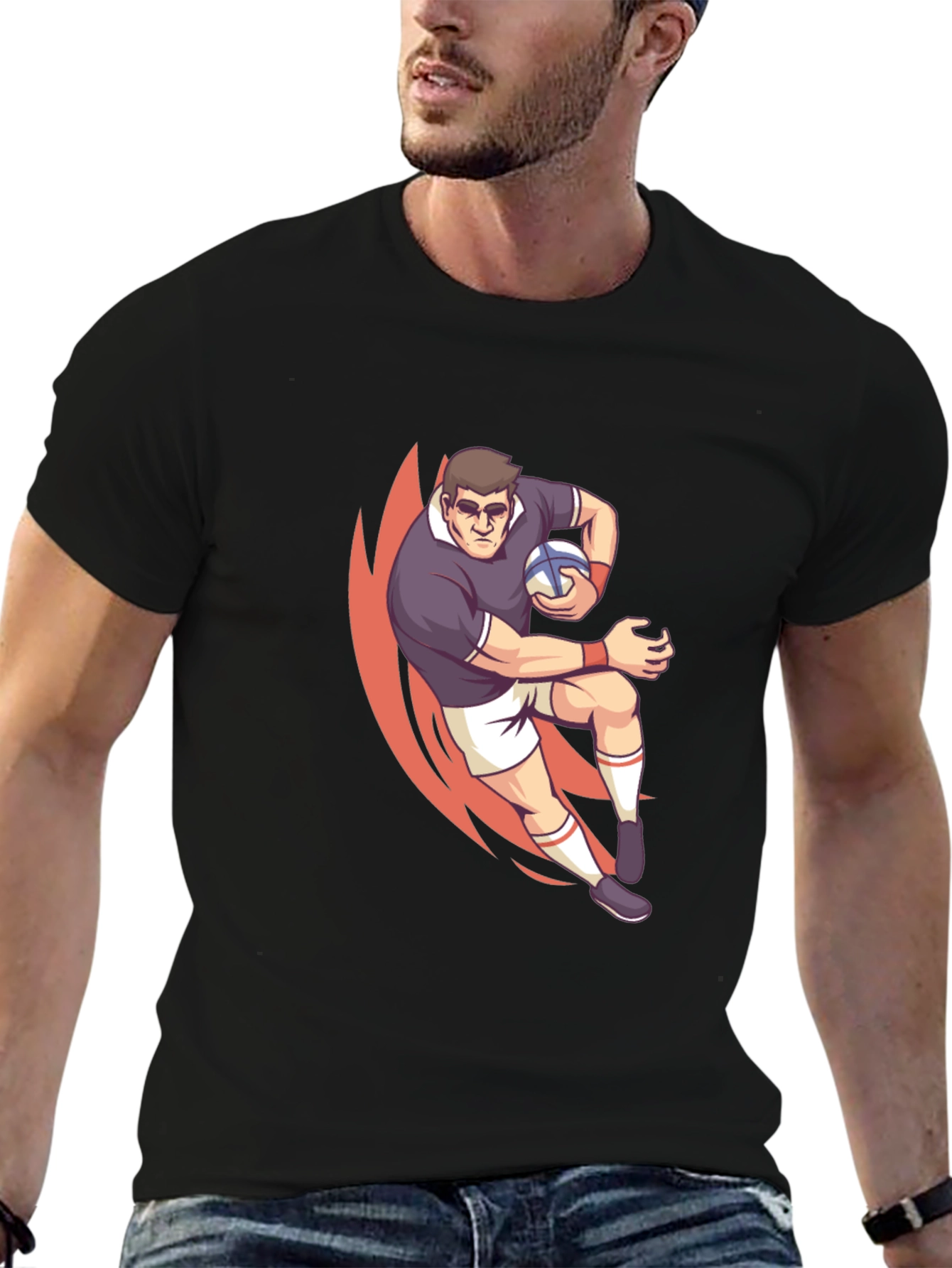 Rugby Player Graphic T-Shirt - Black