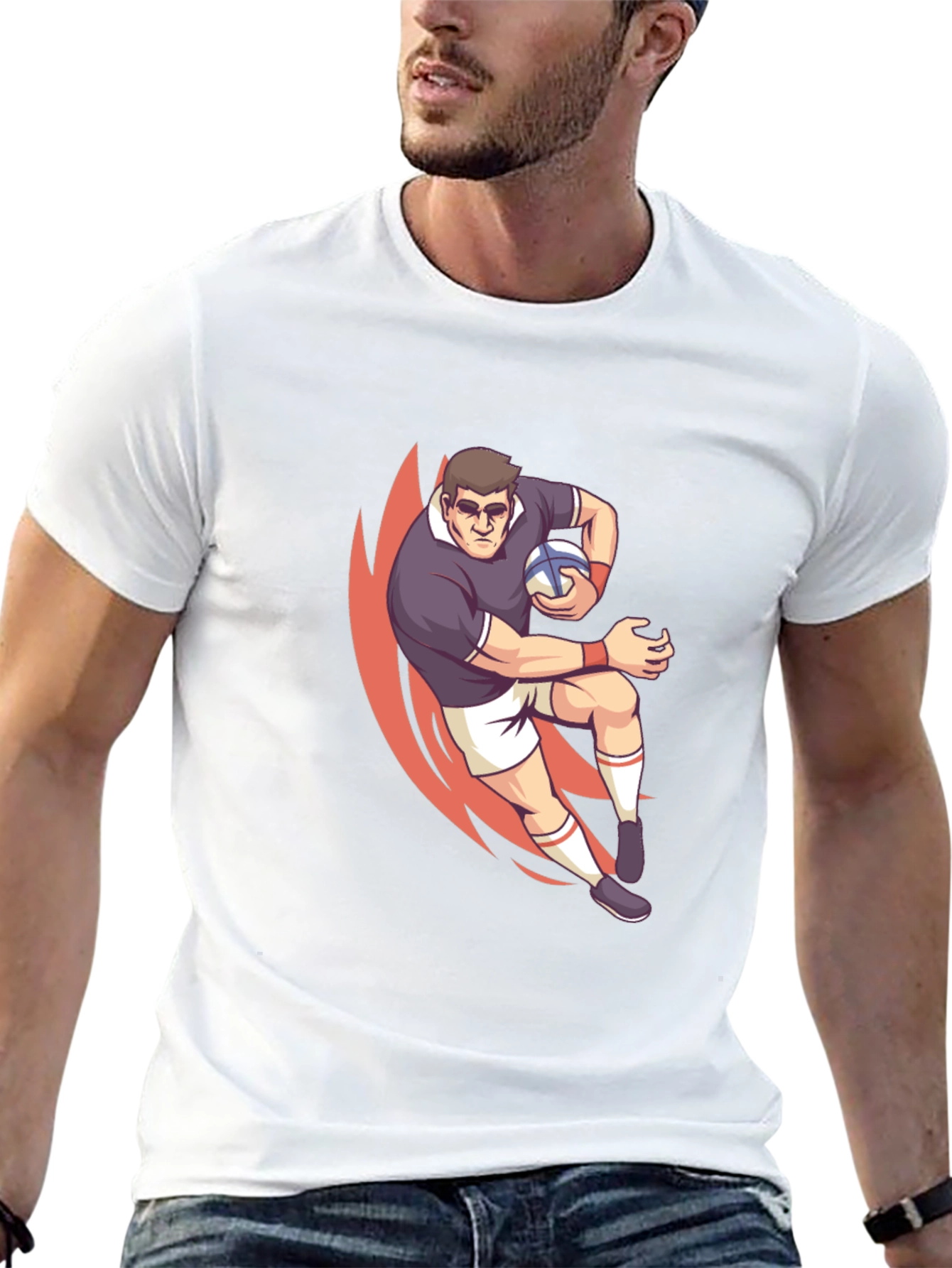 Rugby Player Graphic T-Shirt - Black
