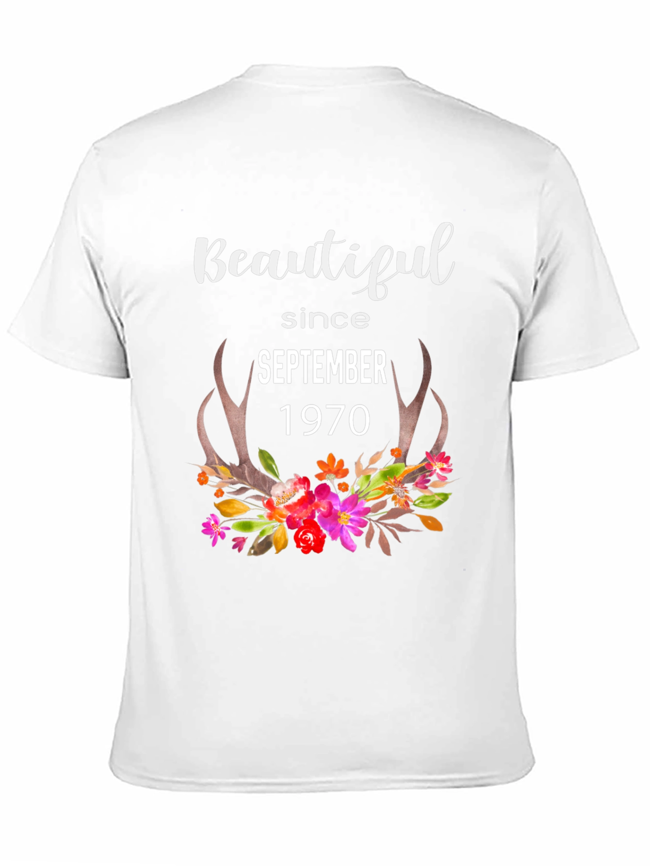 Beautiful Since September 1970 Floral Antler Tee
