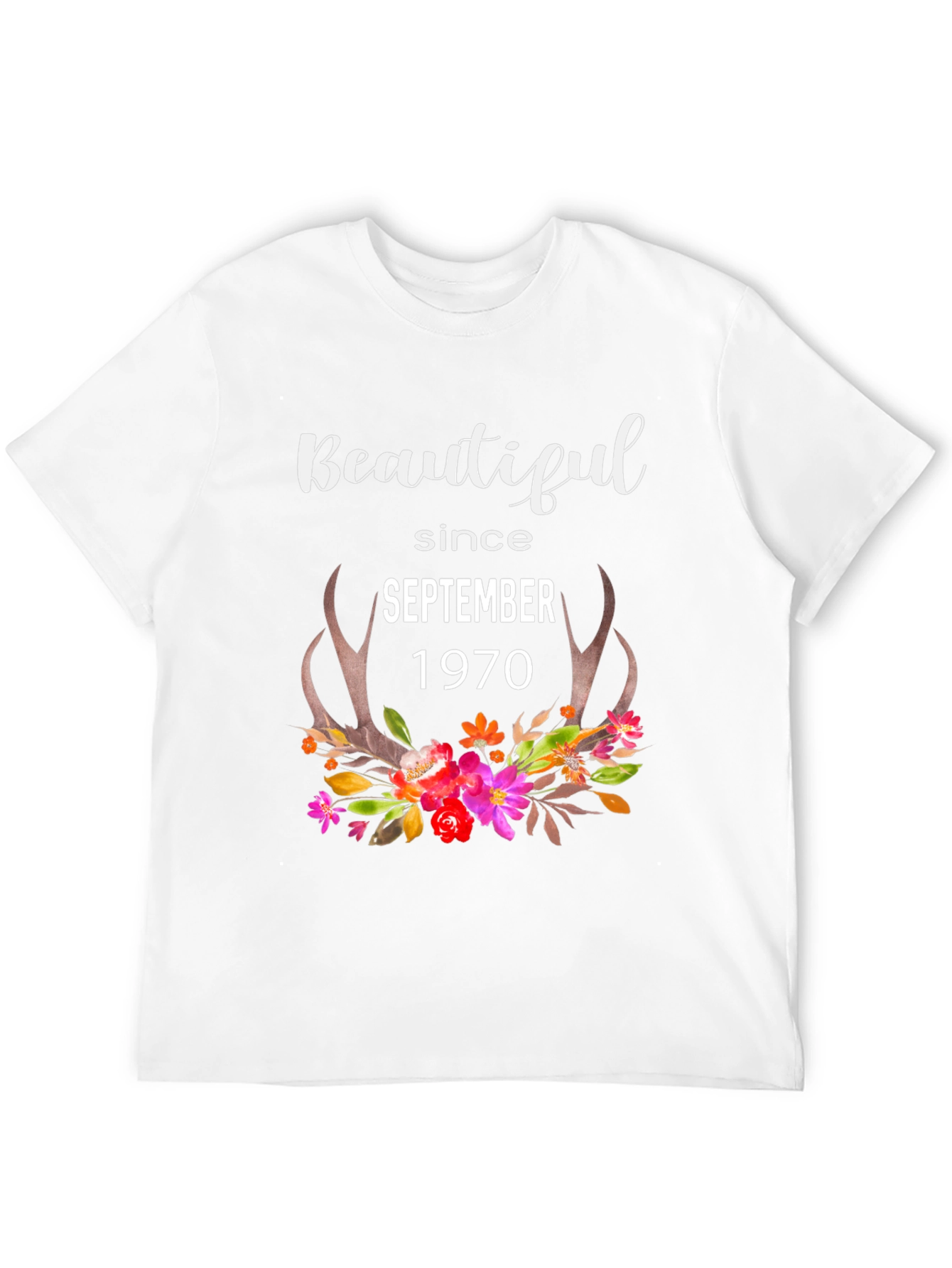 Beautiful Since September 1970 Floral Antler Tee