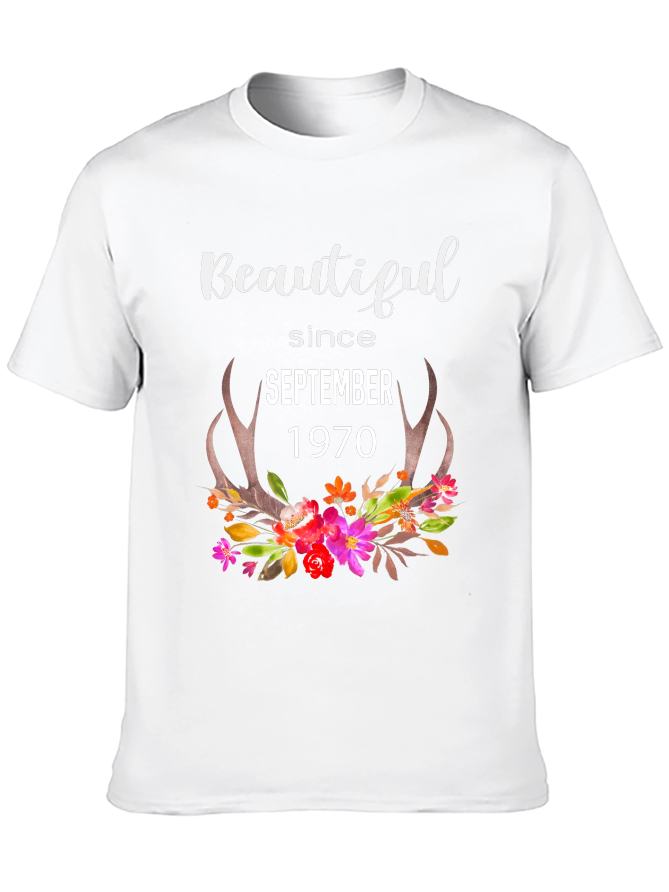 Beautiful Since September 1970 Floral Antler Tee