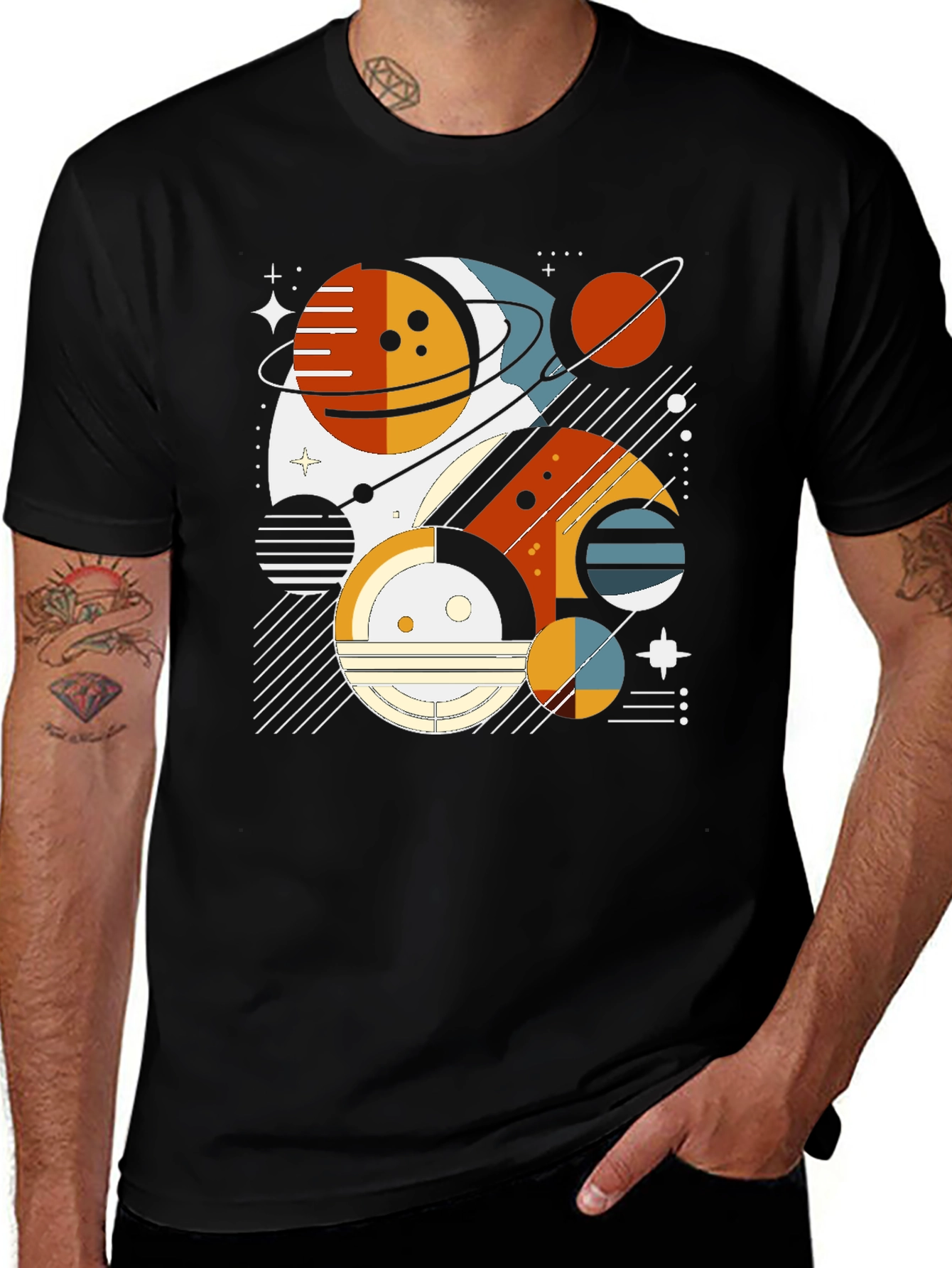 Geometric Planet Graphic Tee - Modern Space Design
