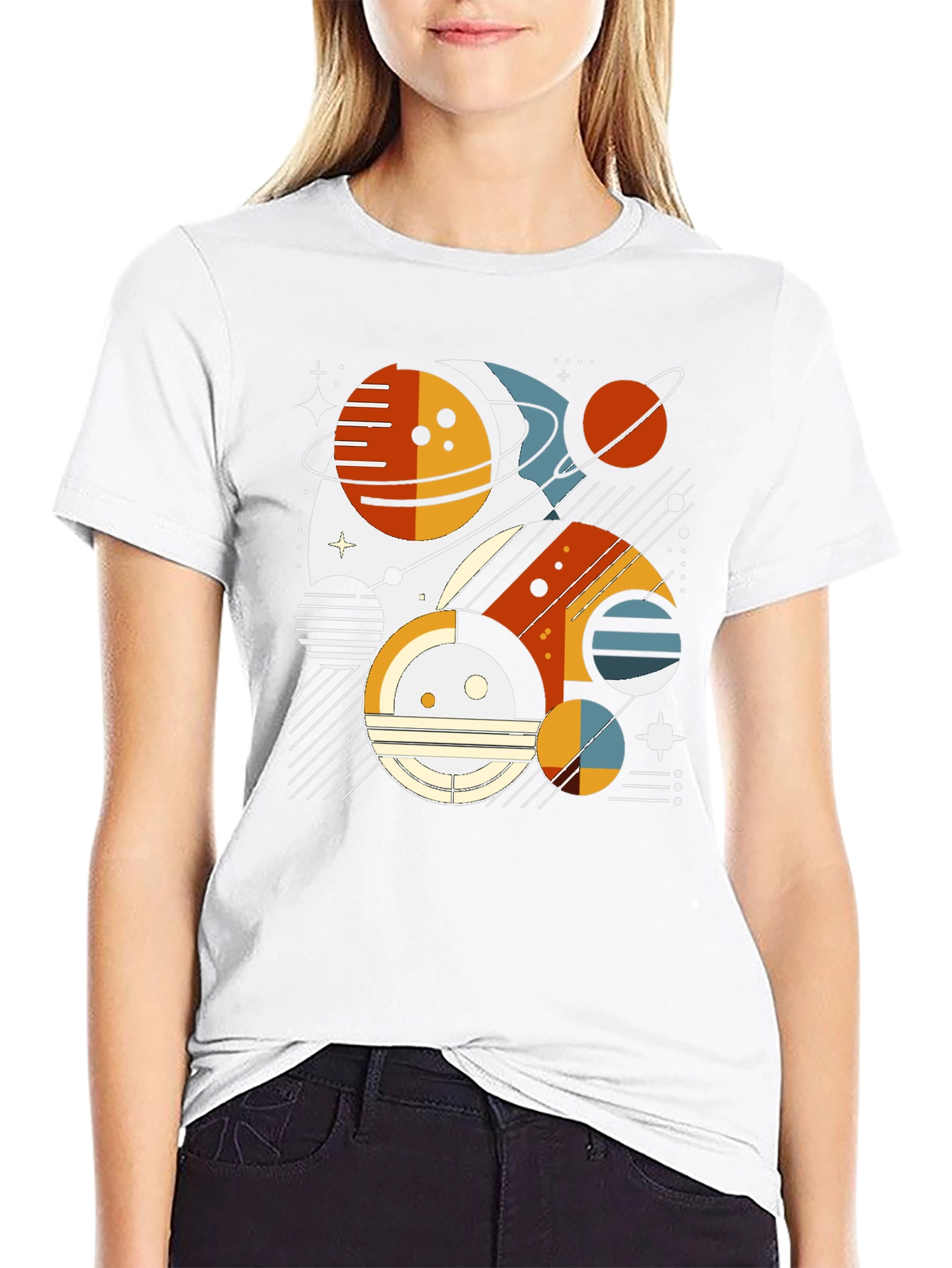 Geometric Planet Graphic Tee - Modern Space Design