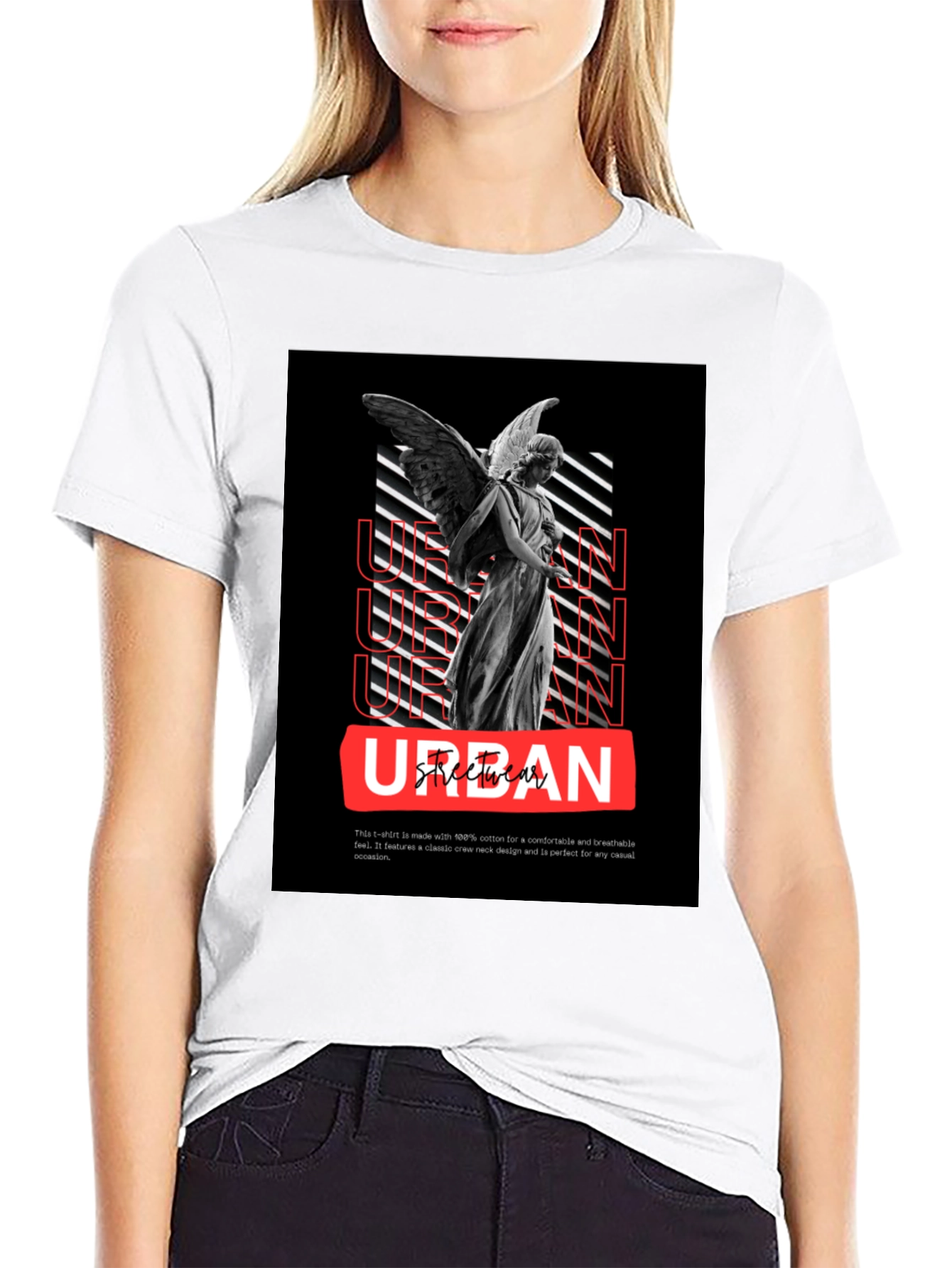 Urban Angel Graphic Tee - Black Cotton Casual T-Shirt