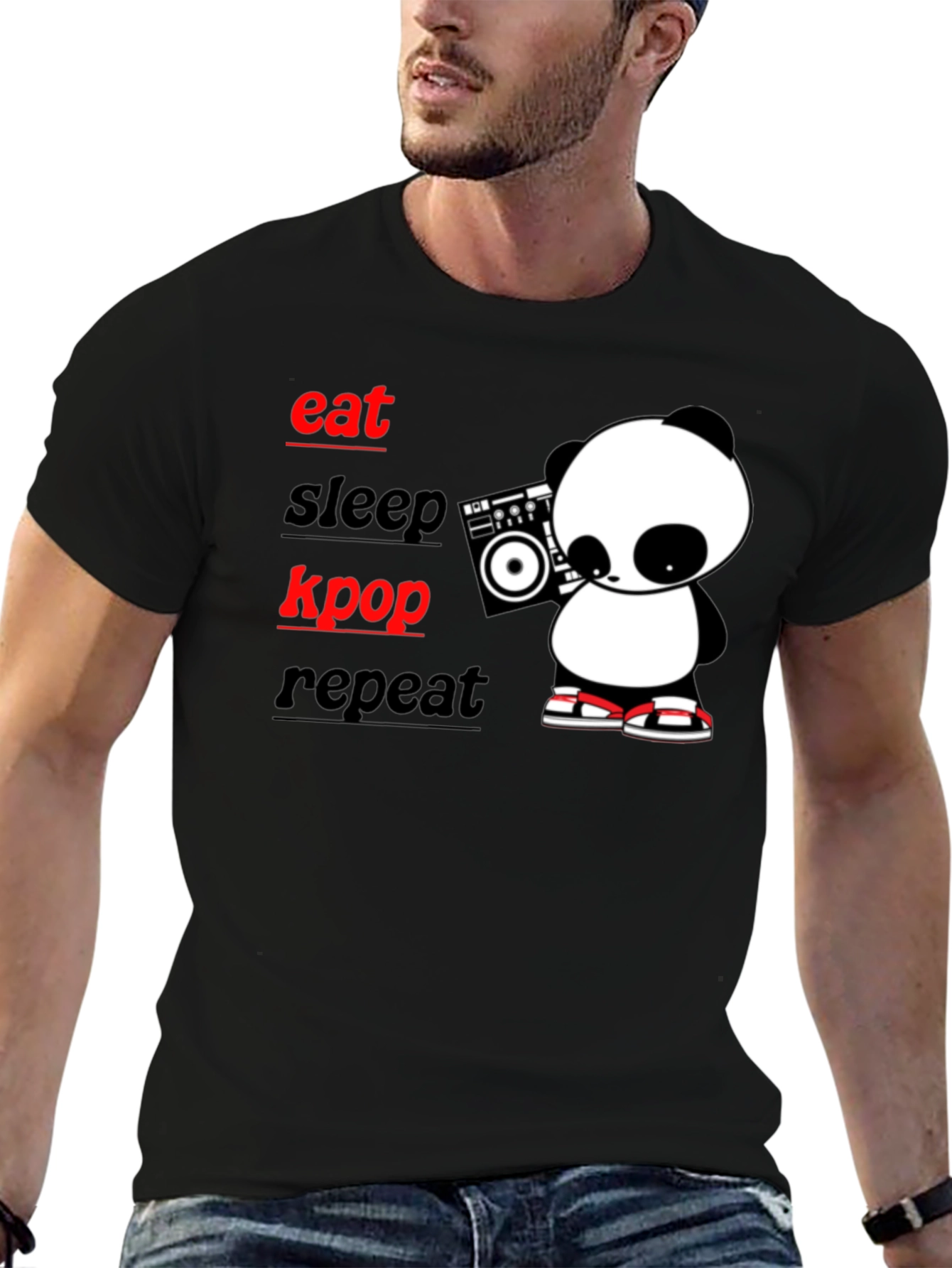 Eat Sleep Kpop Repeat Panda Graphic T-Shirt