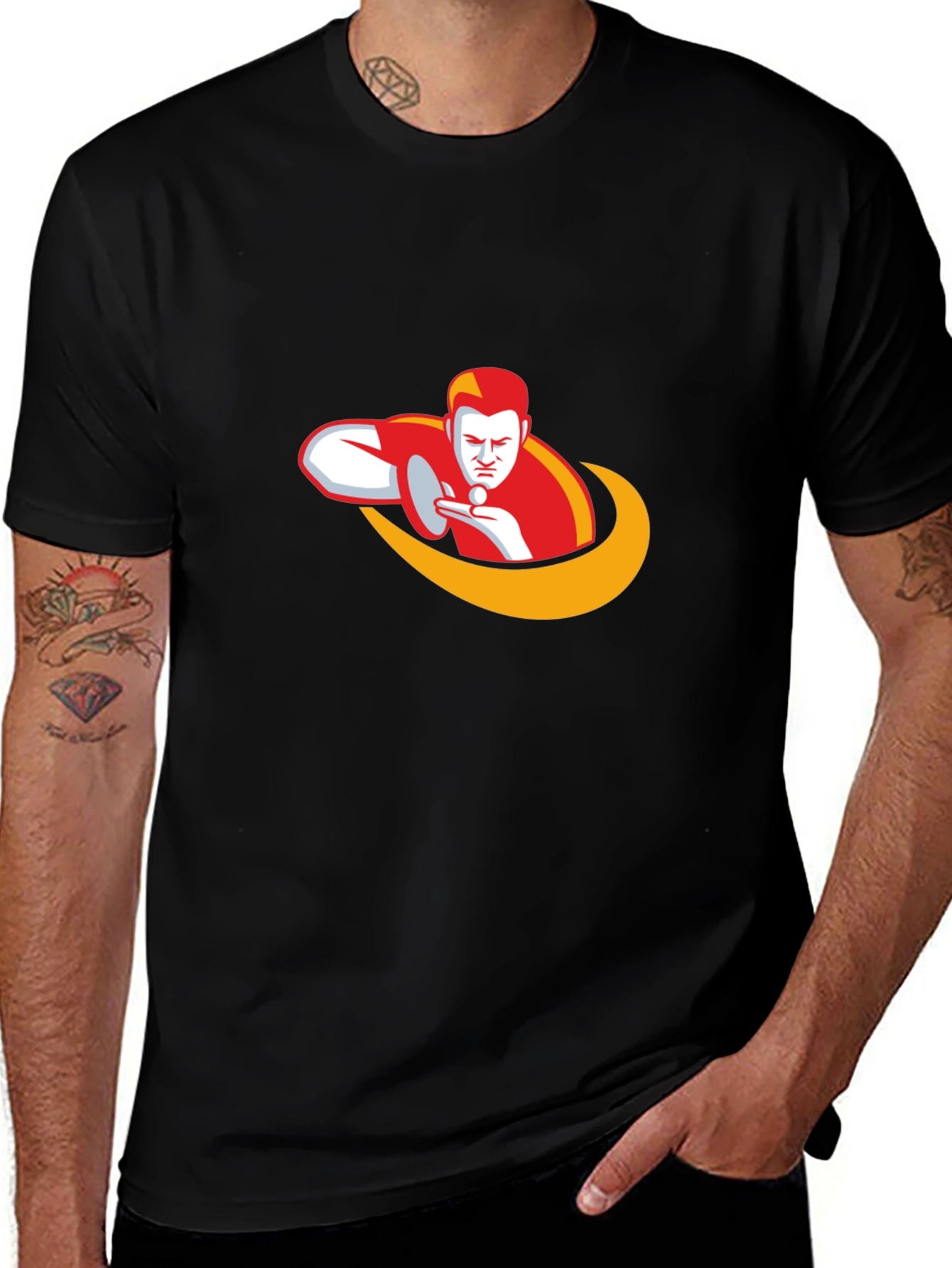 Ping Pong Player Graphic Tee - Black