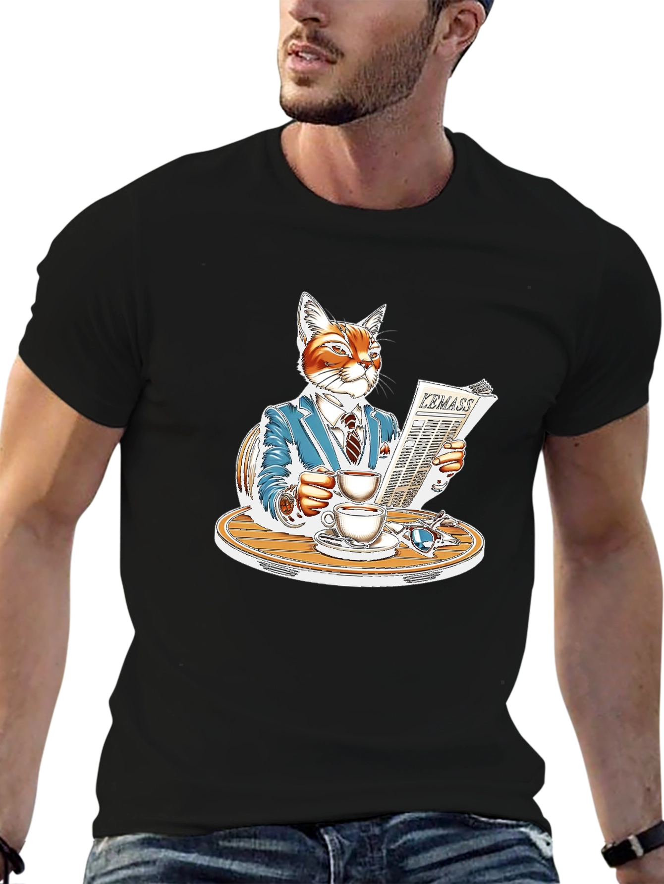 Sophisticated Cat Reading Newspaper T-Shirt
