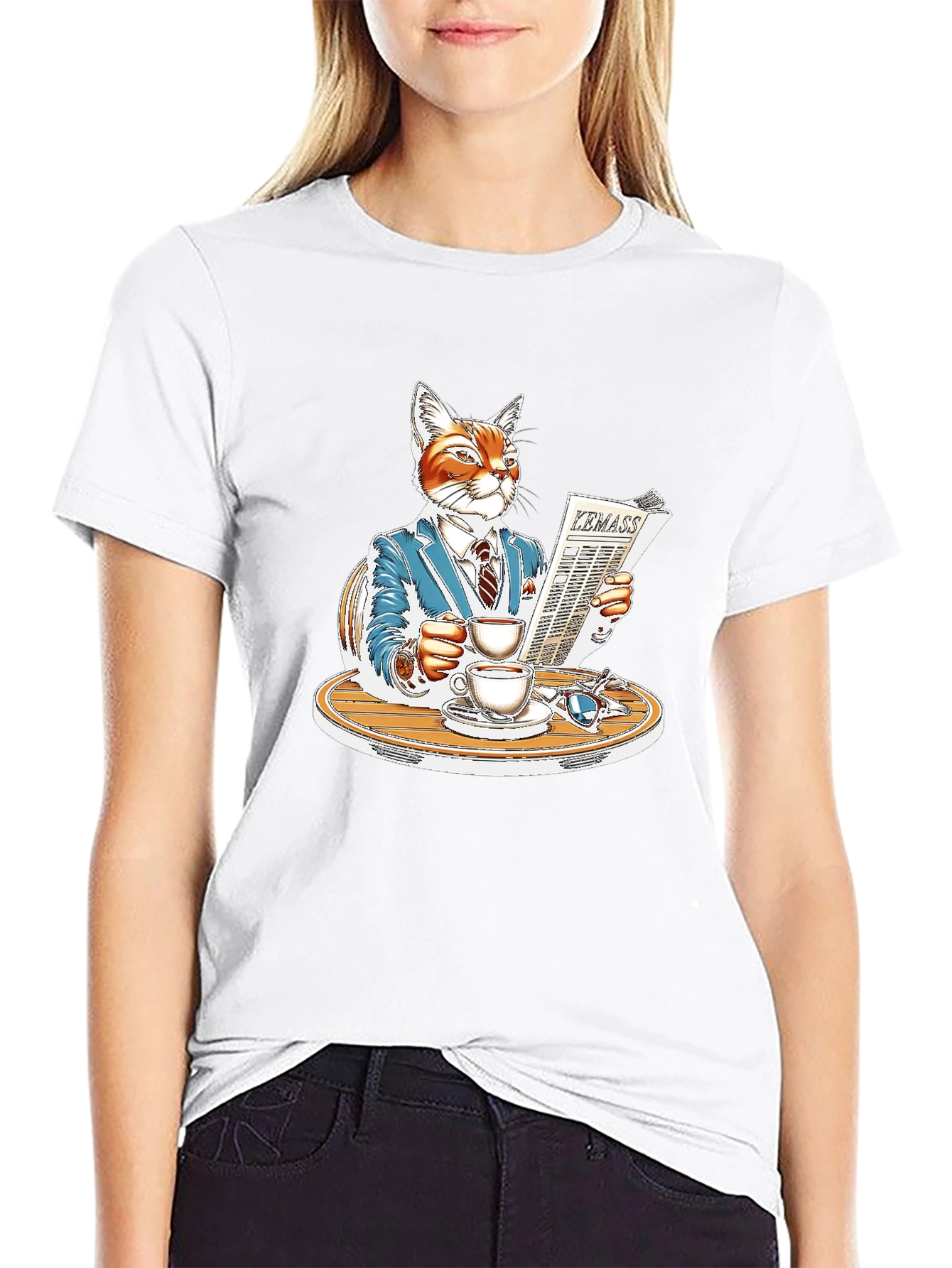 Sophisticated Cat Reading Newspaper T-Shirt