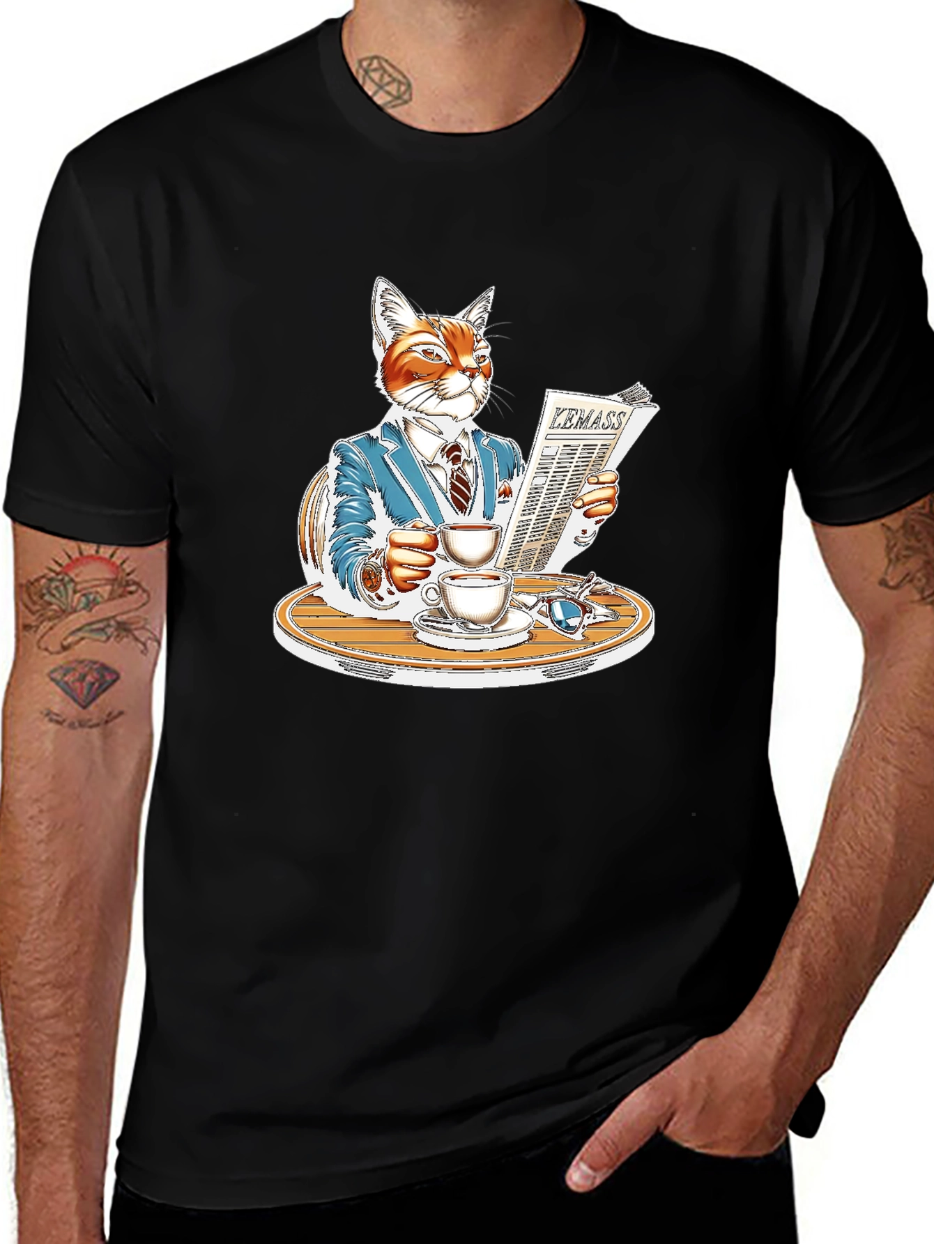 Sophisticated Cat Reading Newspaper T-Shirt