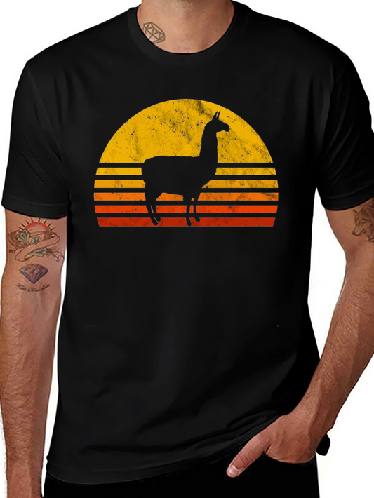 Llama Sunset Graphic T-Shirt - Retro Style