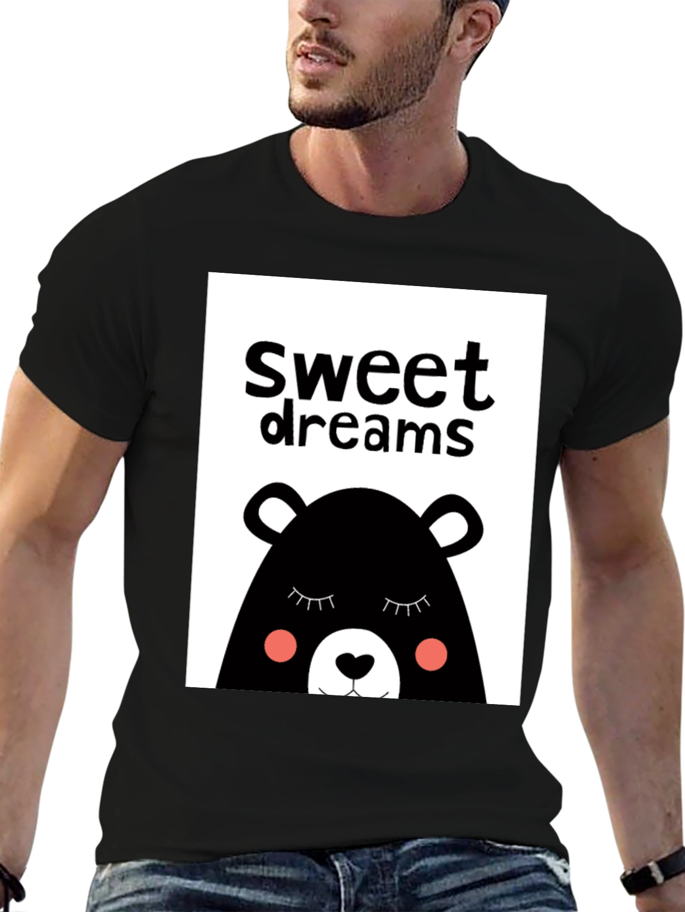 Sweet Dreams Bear Graphic Tee - Black Cotton T-Shirt