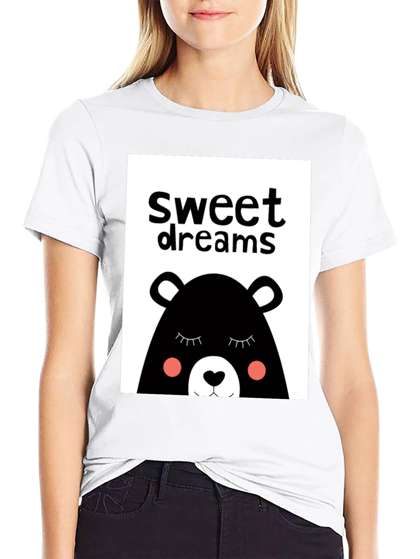 Sweet Dreams Bear Graphic Tee - Black Cotton T-Shirt