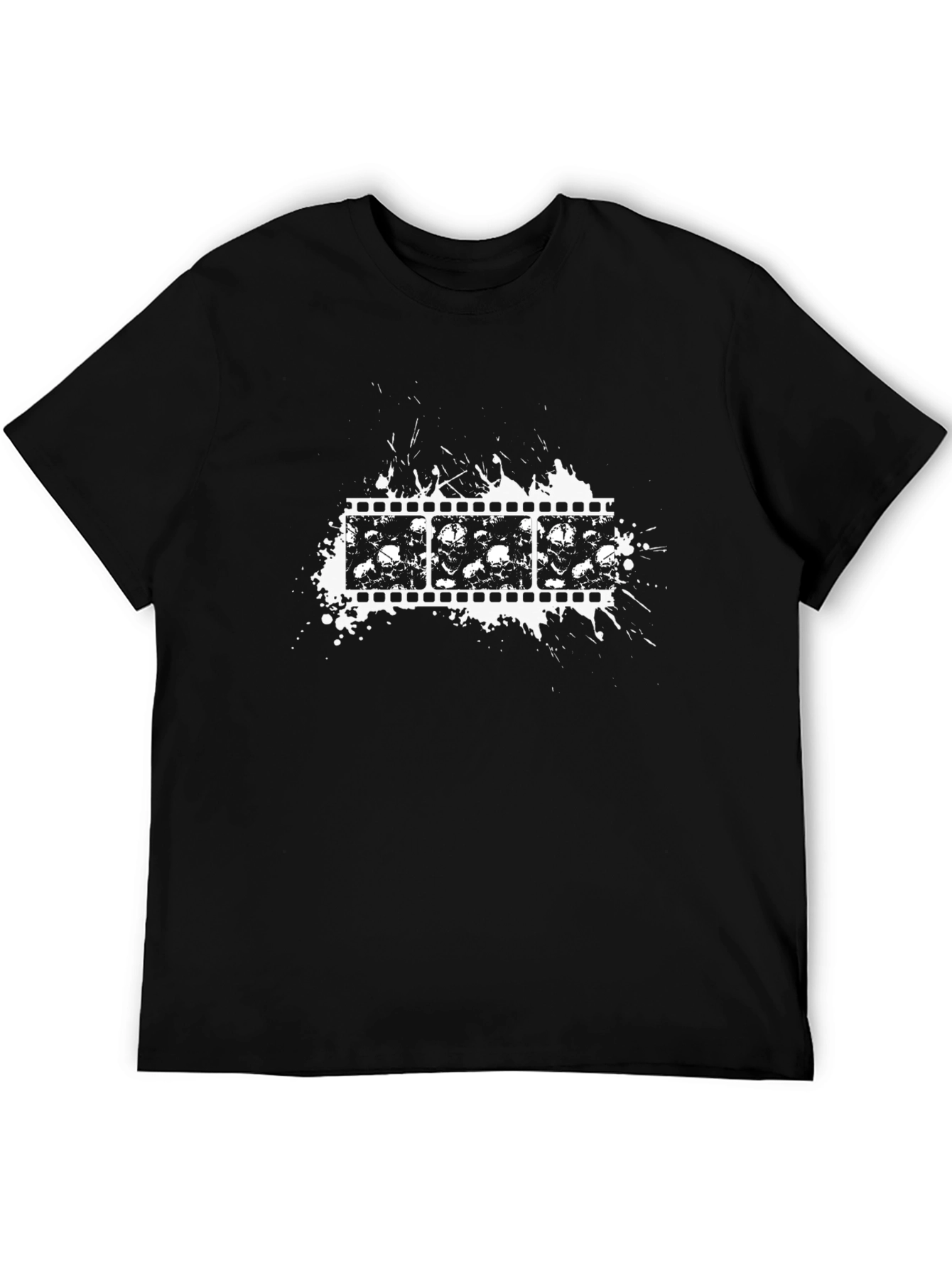 Film Strip Skull Graphic Tee - Black Cotton T-Shirt