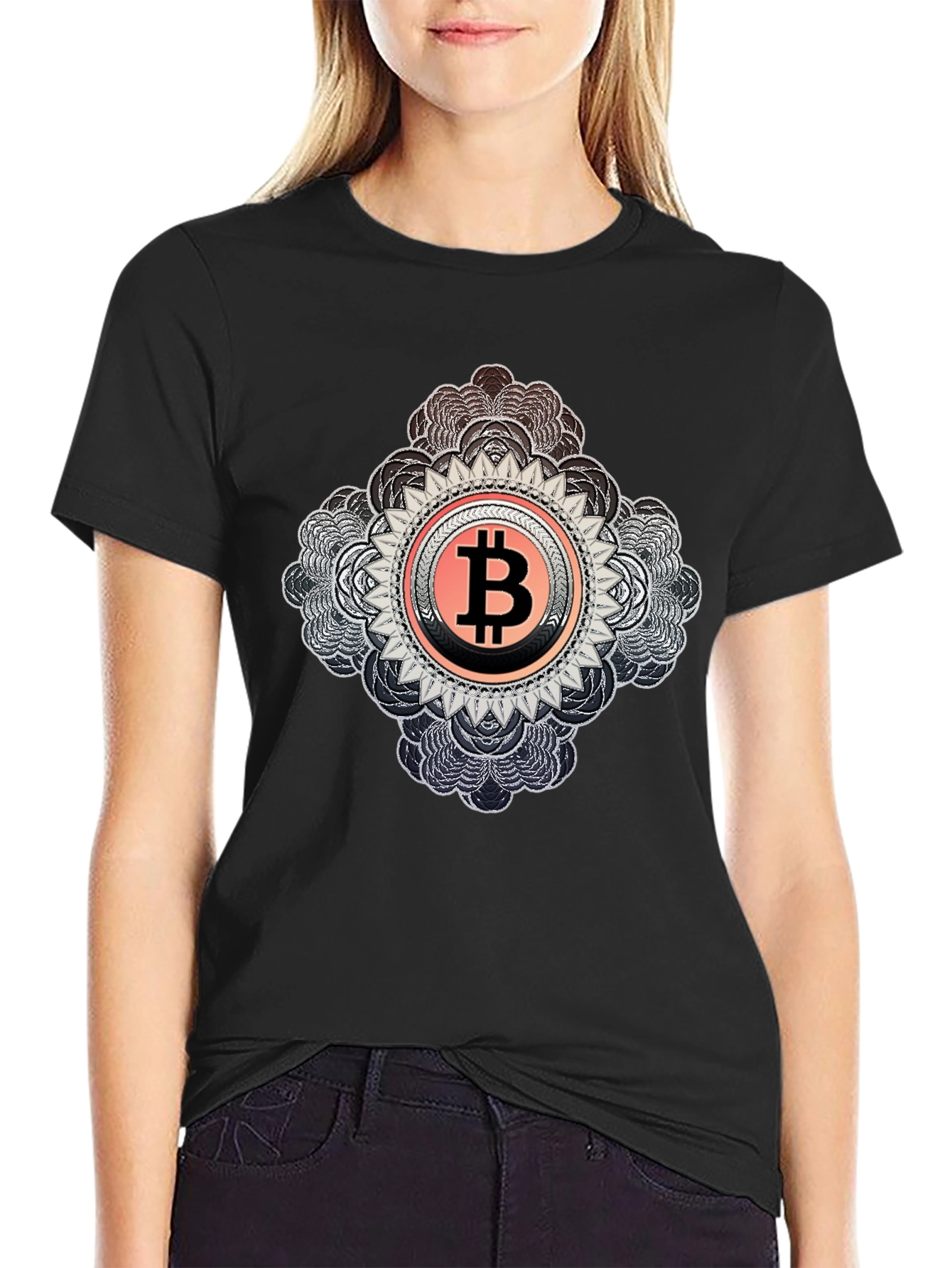 Bitcoin Mandala Graphic Black T-Shirt