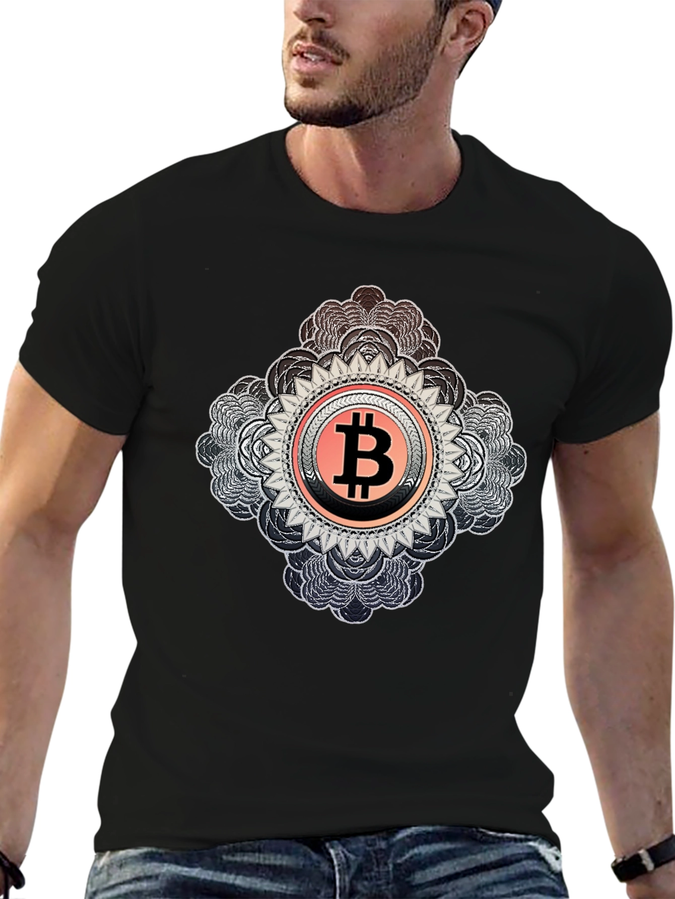 Bitcoin Mandala Graphic Black T-Shirt