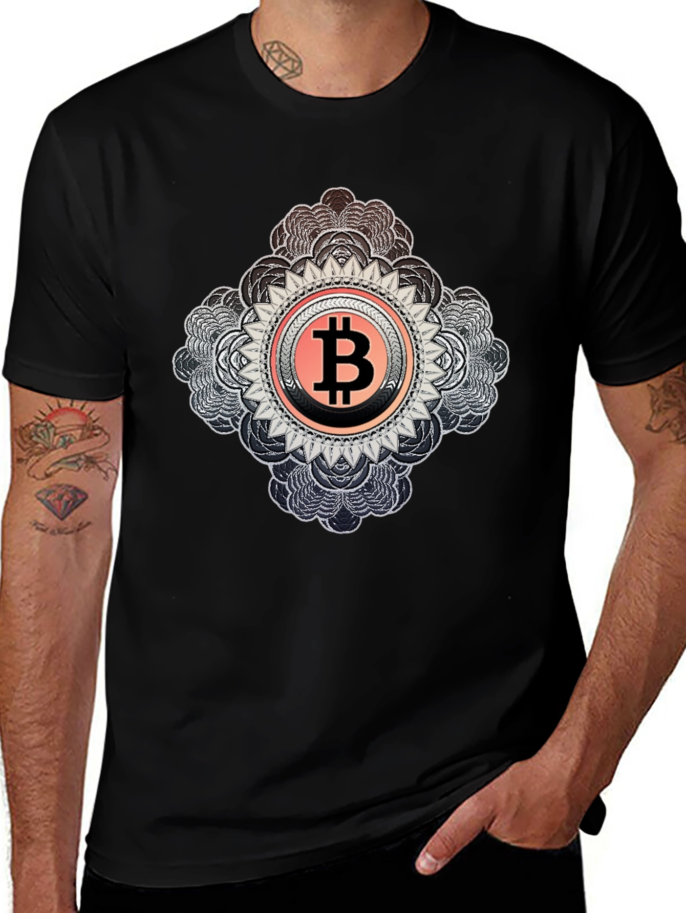 Bitcoin Mandala Graphic Black T-Shirt