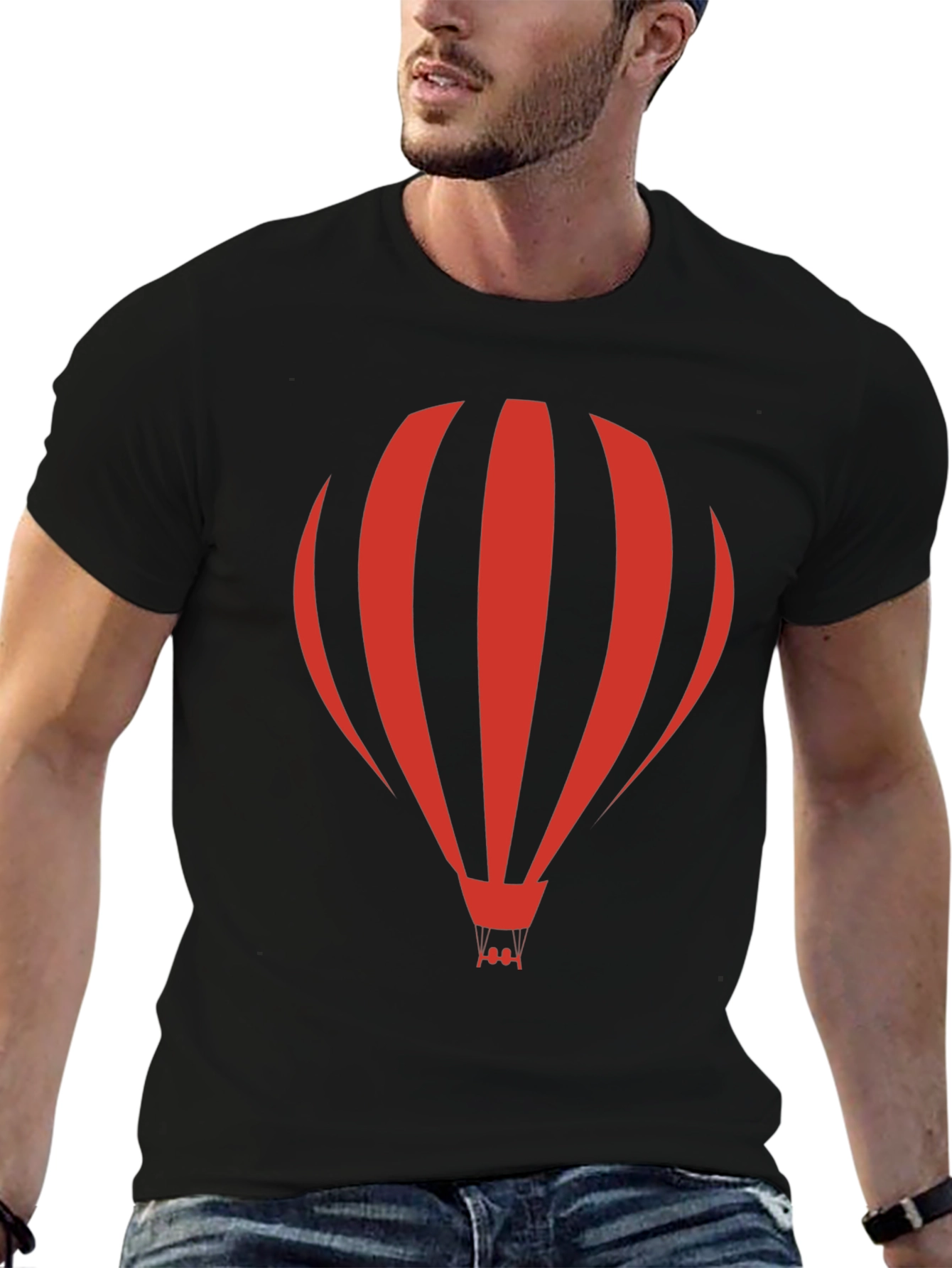 Red Hot Air Balloon Black T-Shirt