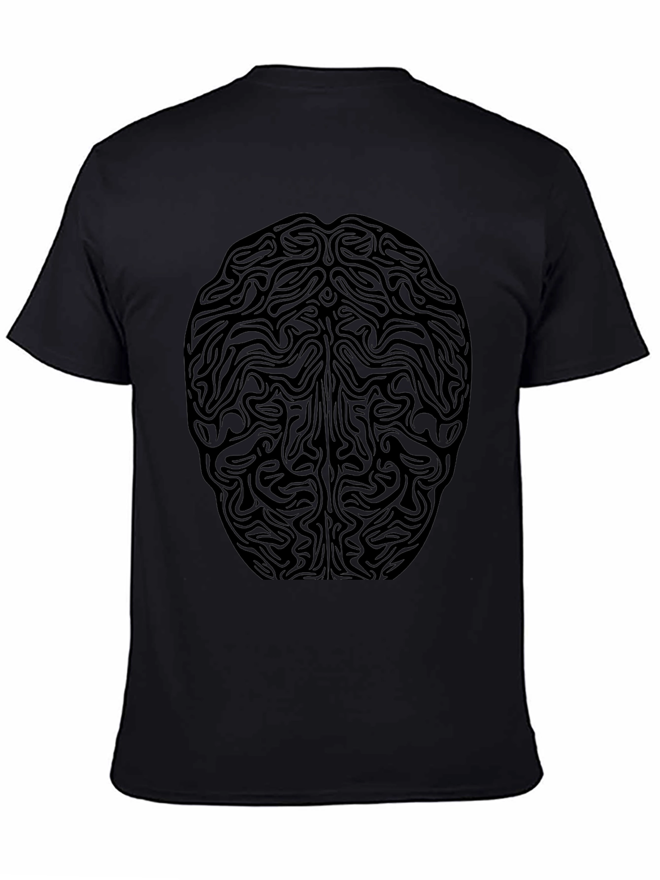 Abstract Brain Graphic Tee - Black Cotton T-Shirt