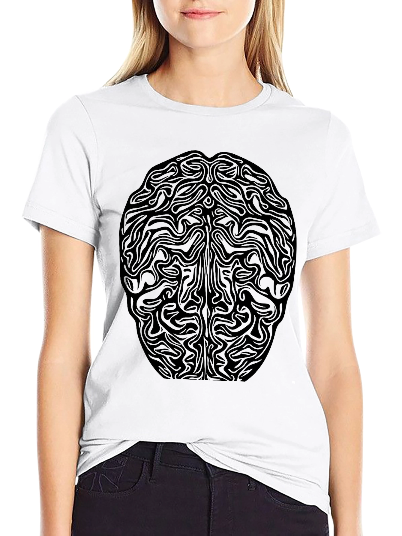 Abstract Brain Graphic Tee - Black Cotton T-Shirt