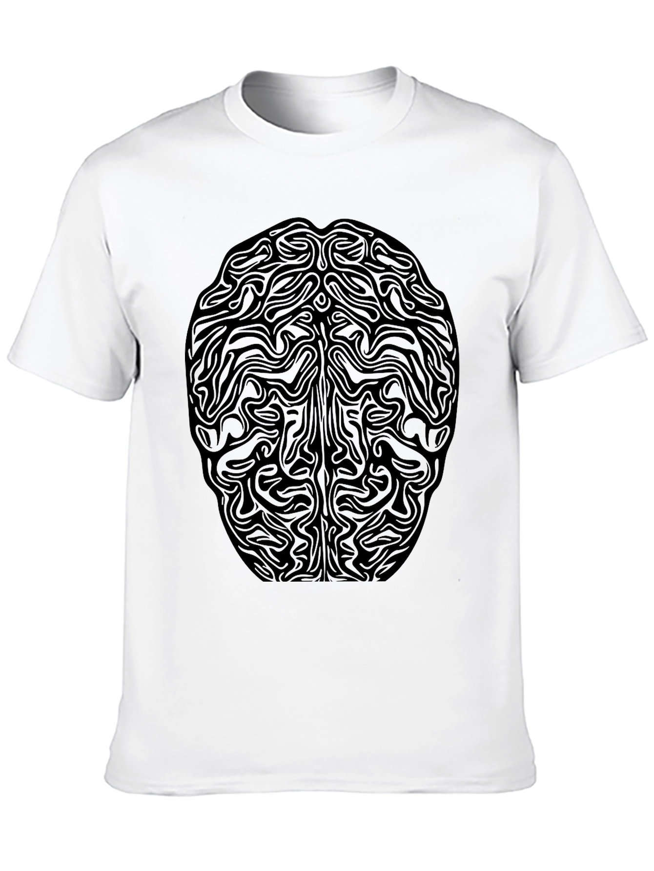 Abstract Brain Graphic Tee - Black Cotton T-Shirt