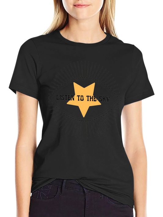 Listen To The Sky Graphic Tee - Black Cotton T-Shirt