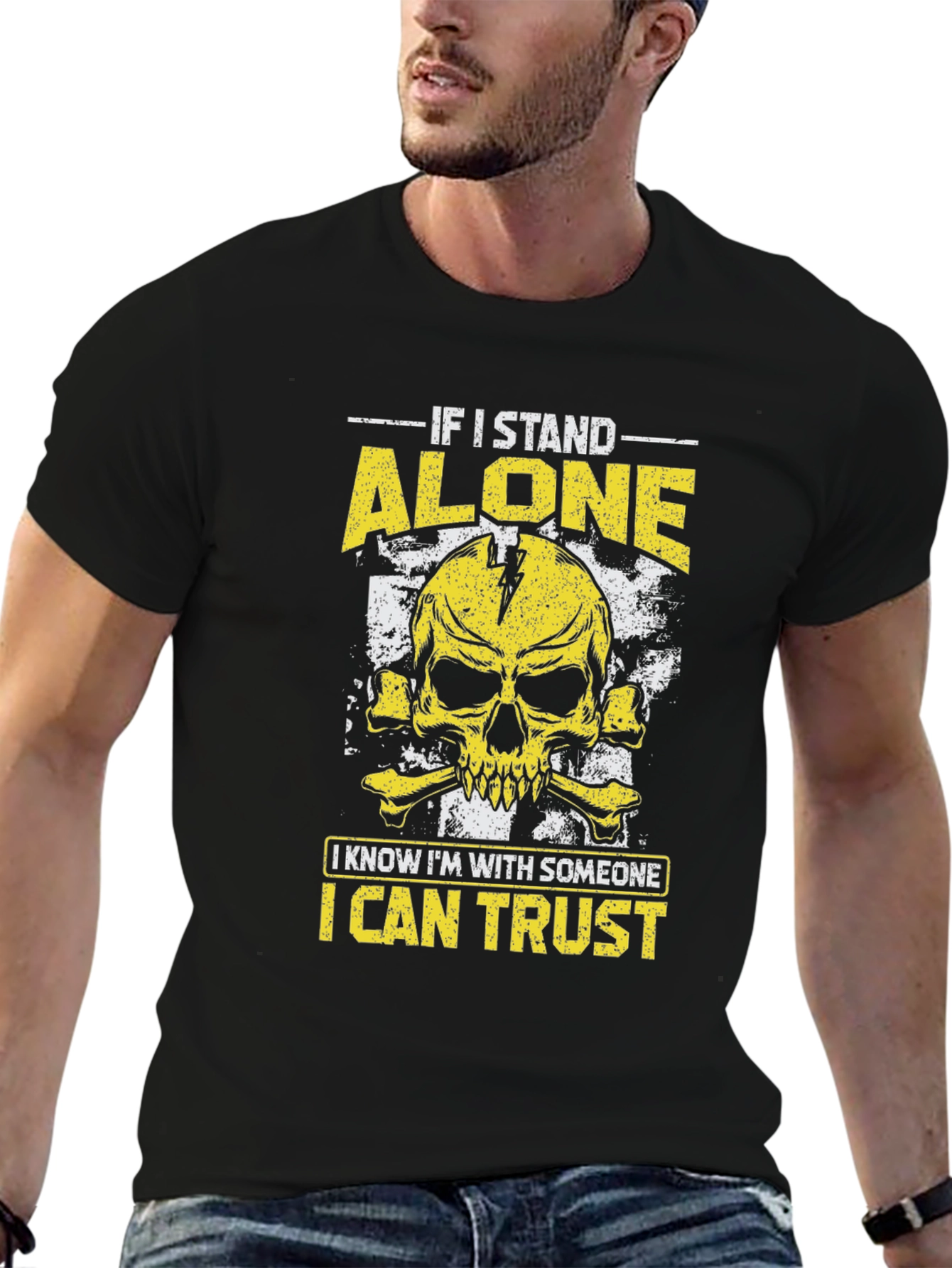 Alone I Trust Skull Graphic T-Shirt