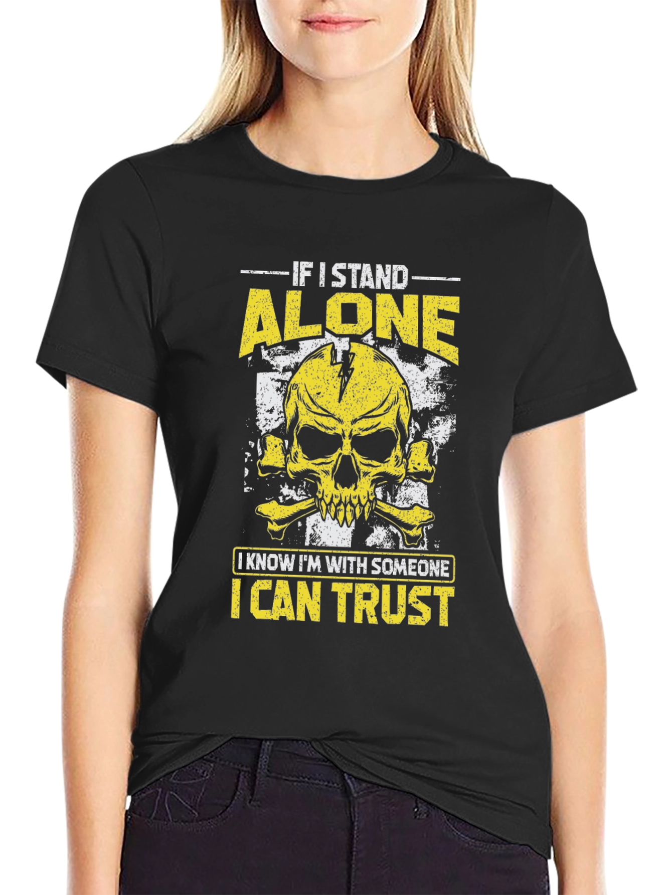 Alone I Trust Skull Graphic T-Shirt