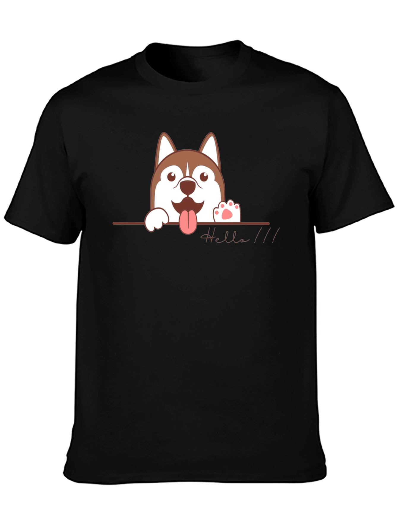 Cute Husky Hello Black T-Shirt