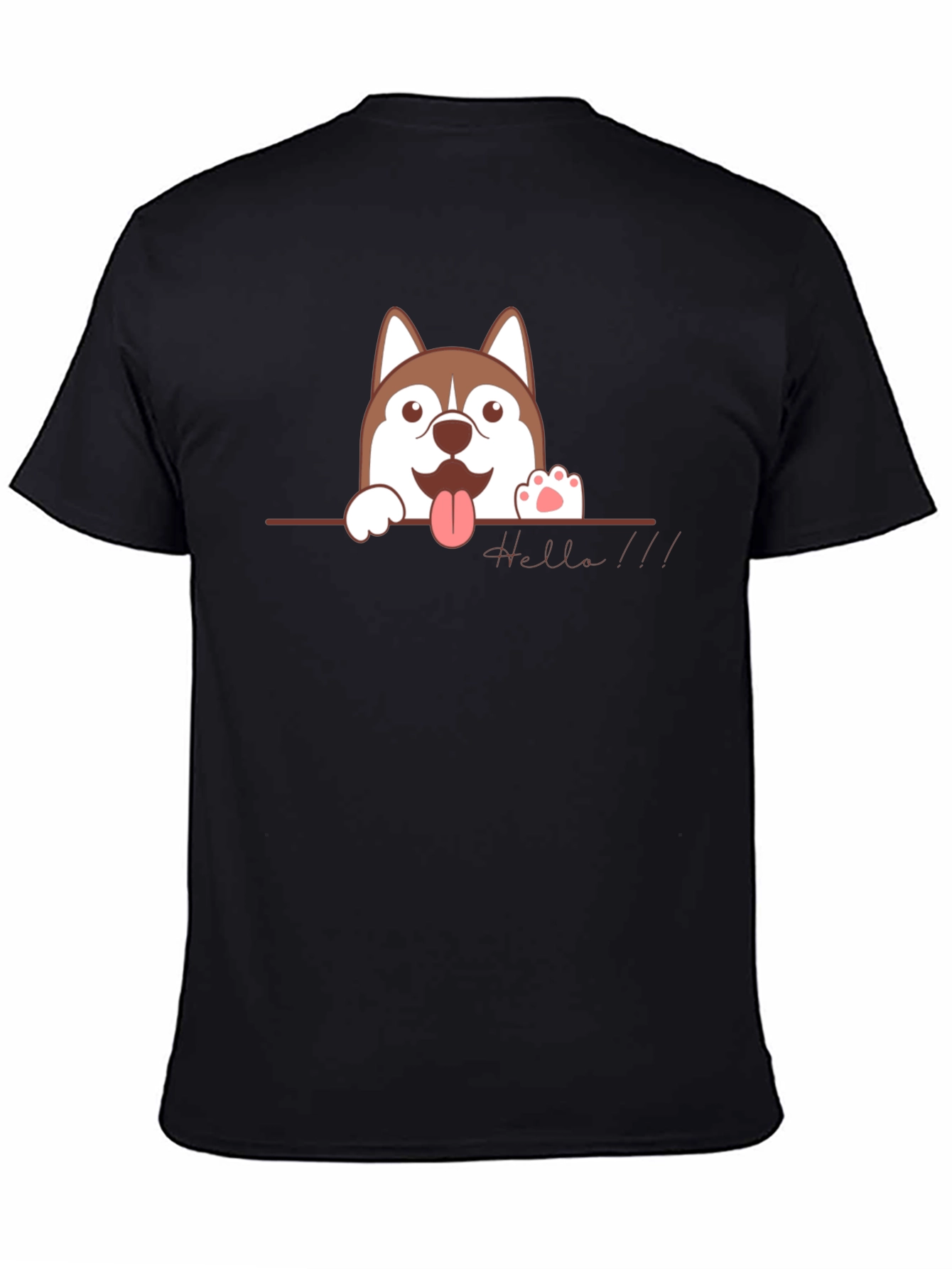 Cute Husky Hello Black T-Shirt