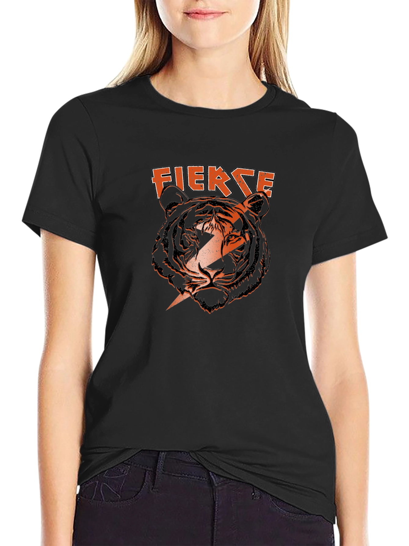Fierce Tiger Graphic Print Black T-Shirt