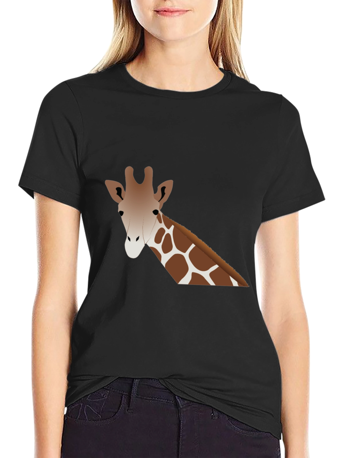 Giraffe Graphic Tee - Black Cotton Casual Shirt