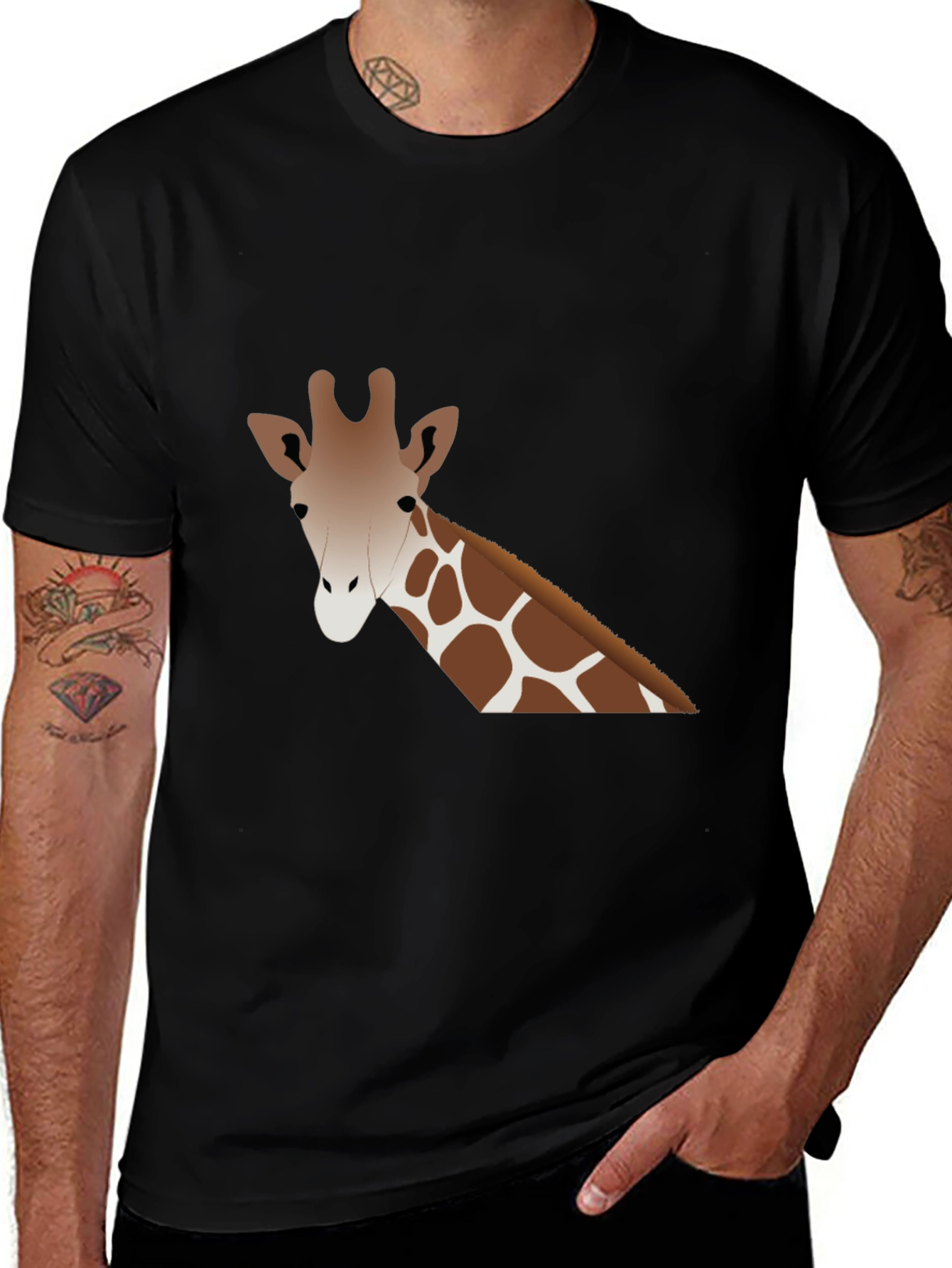 Giraffe Graphic Tee - Black Cotton Casual Shirt