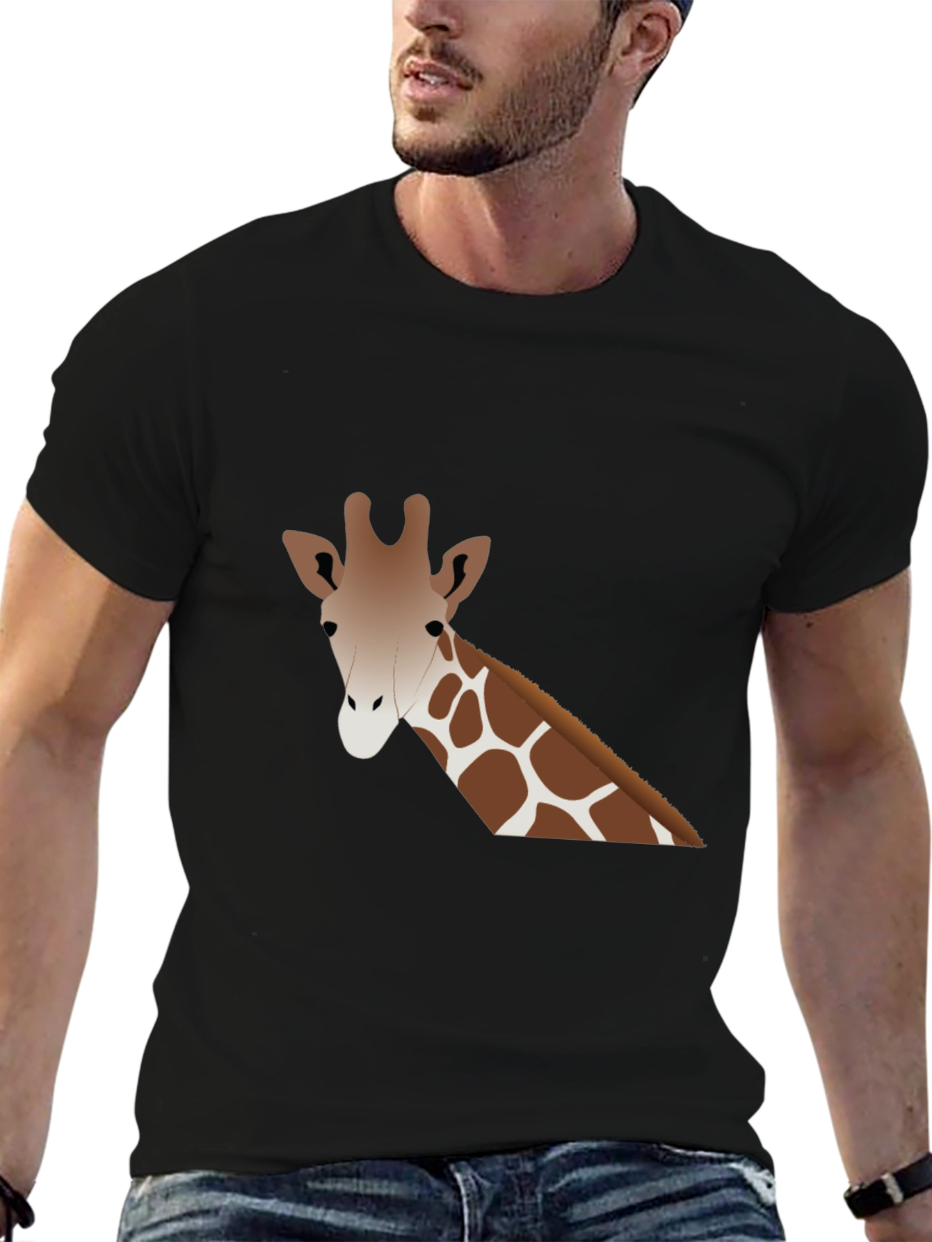 Giraffe Graphic Tee - Black Cotton Casual Shirt