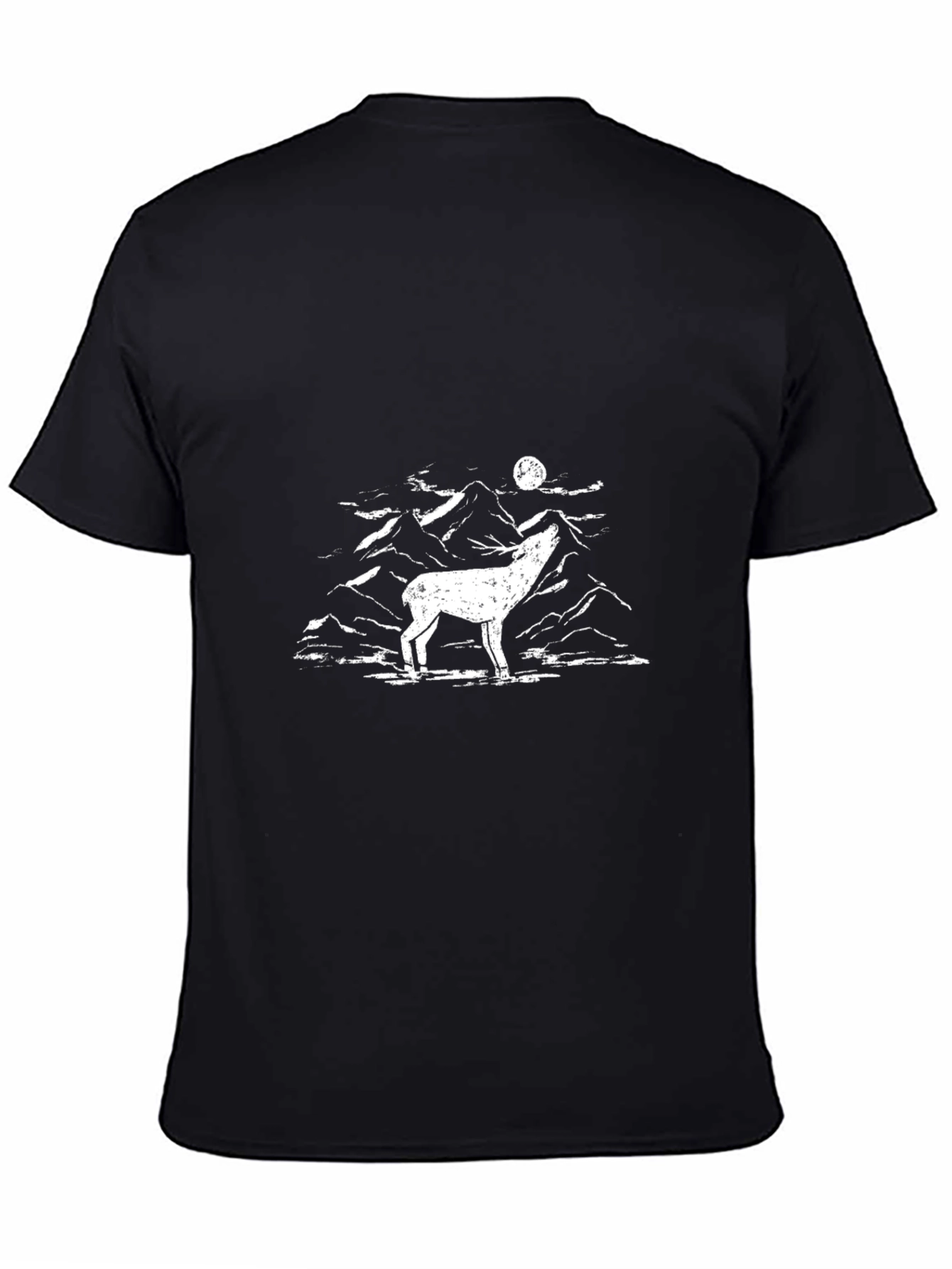 Mens Black T-Shirt with Deer and Mountain Graphic