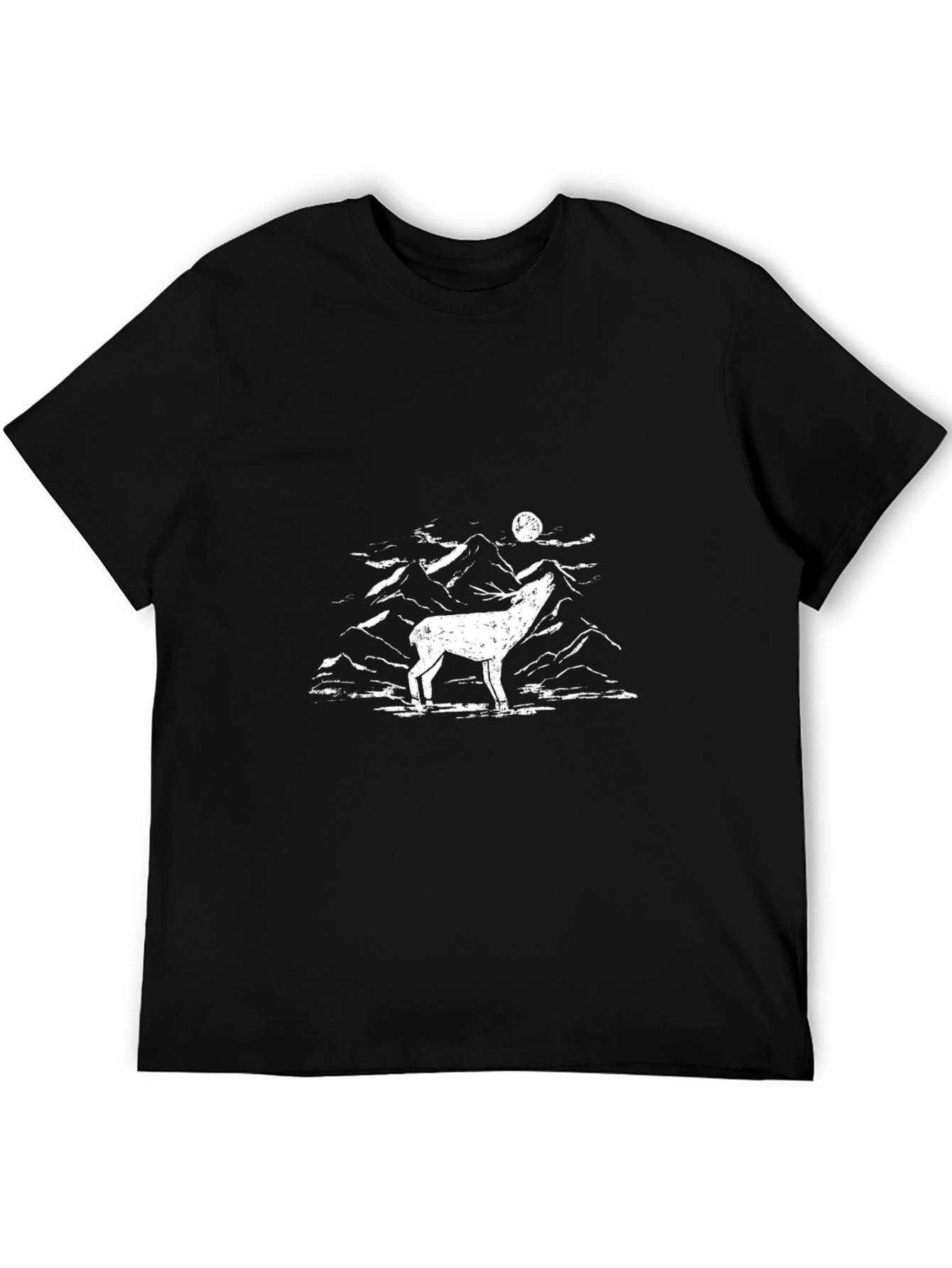 Mens Black T-Shirt with Deer and Mountain Graphic