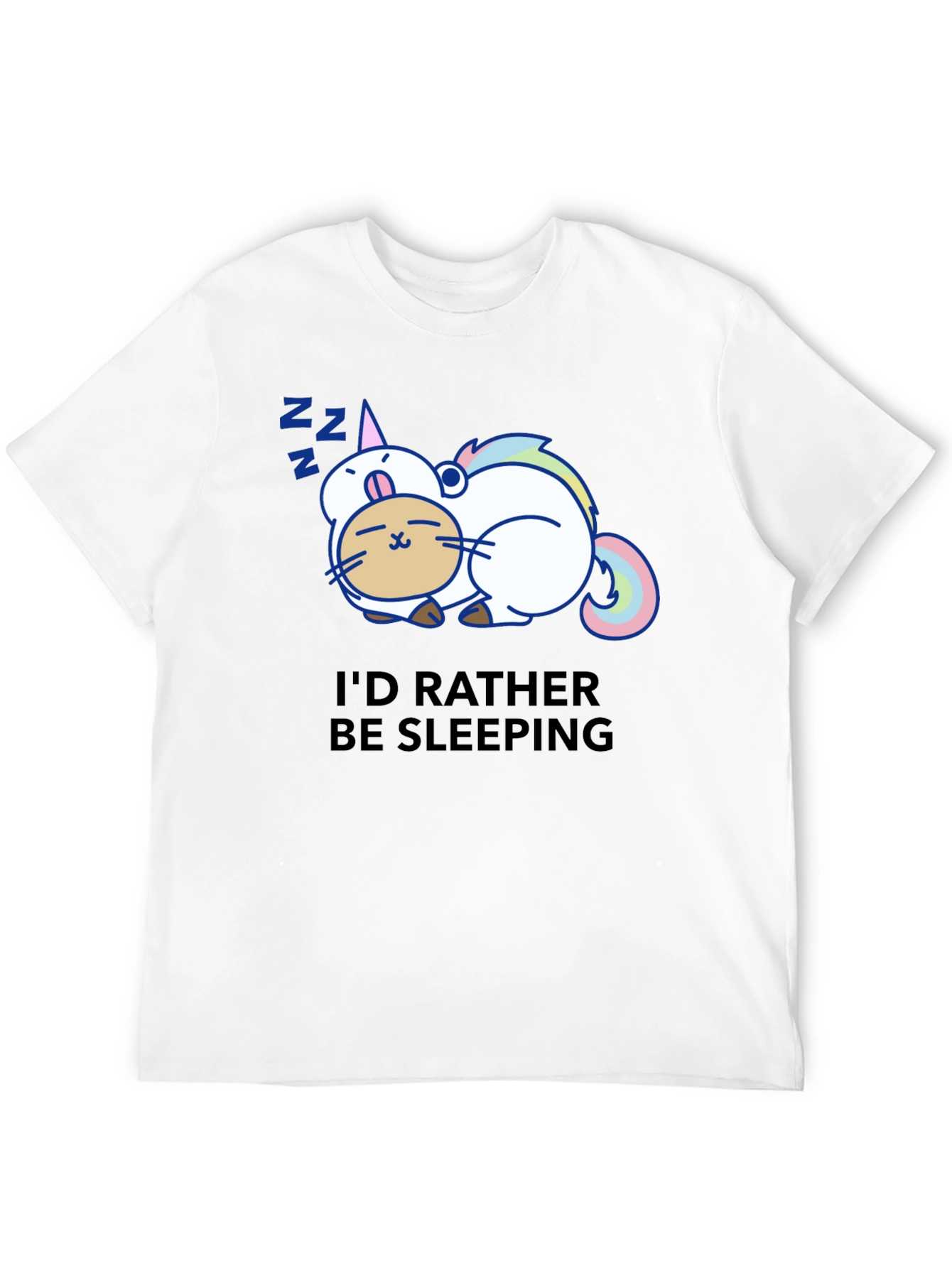 Cute Sleeping Unicorn Cat Black T-Shirt