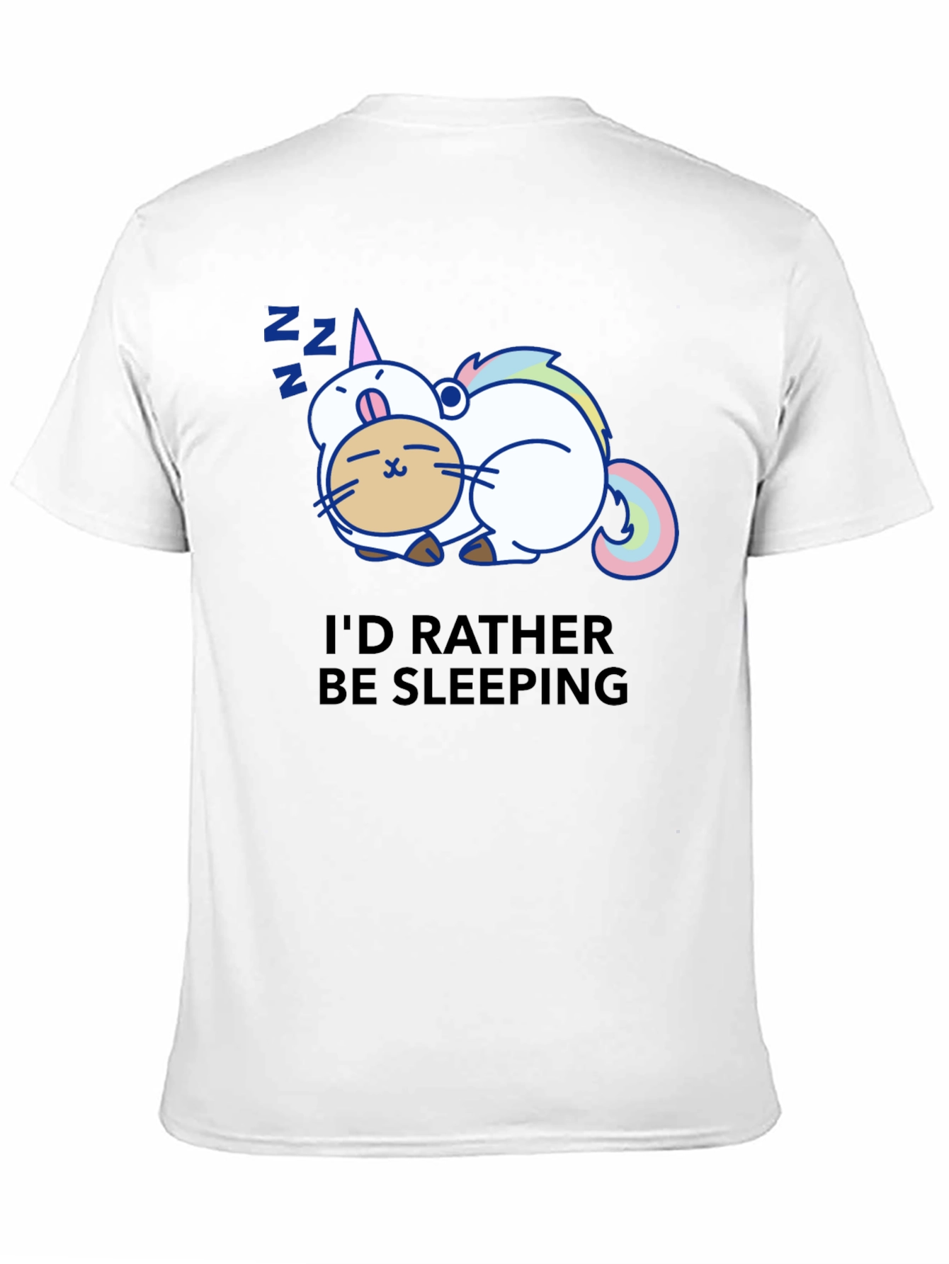 Cute Sleeping Unicorn Cat Black T-Shirt