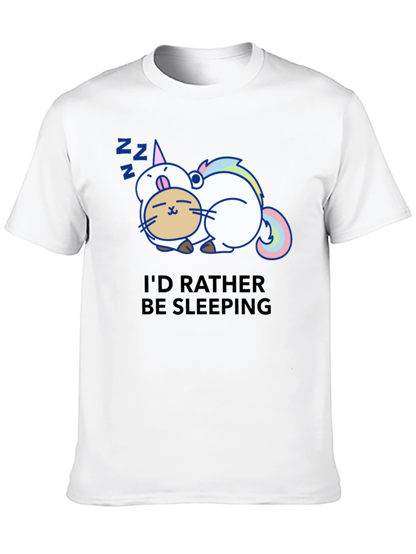 Cute Sleeping Unicorn Cat Black T-Shirt