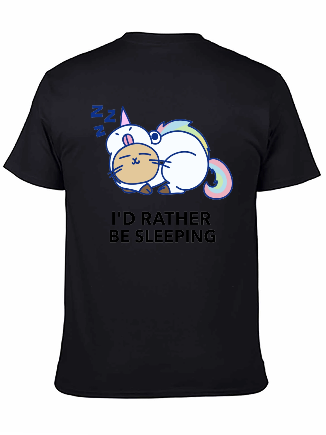Cute Sleeping Unicorn Cat Black T-Shirt
