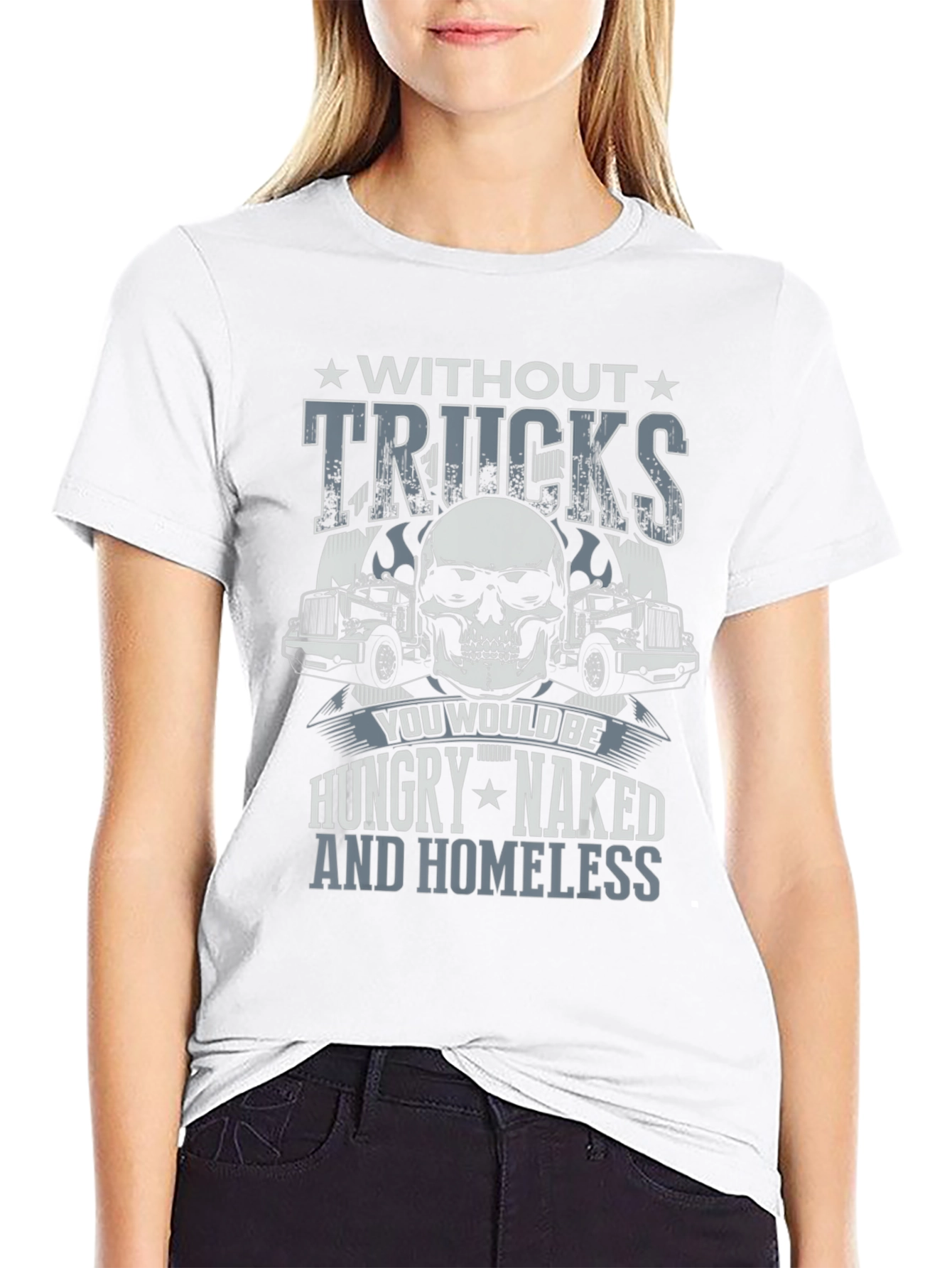 Trucker Skull Graphic T-Shirt - Without Trucks Design