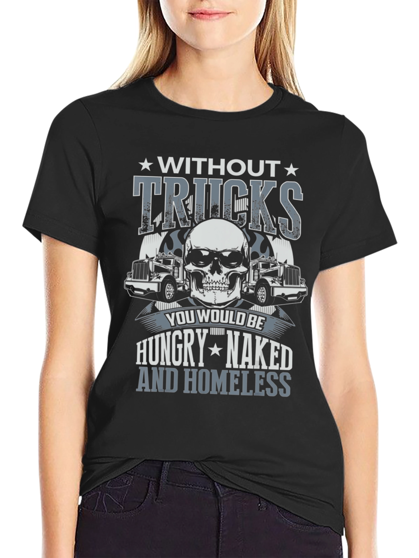 Trucker Skull Graphic T-Shirt - Without Trucks Design
