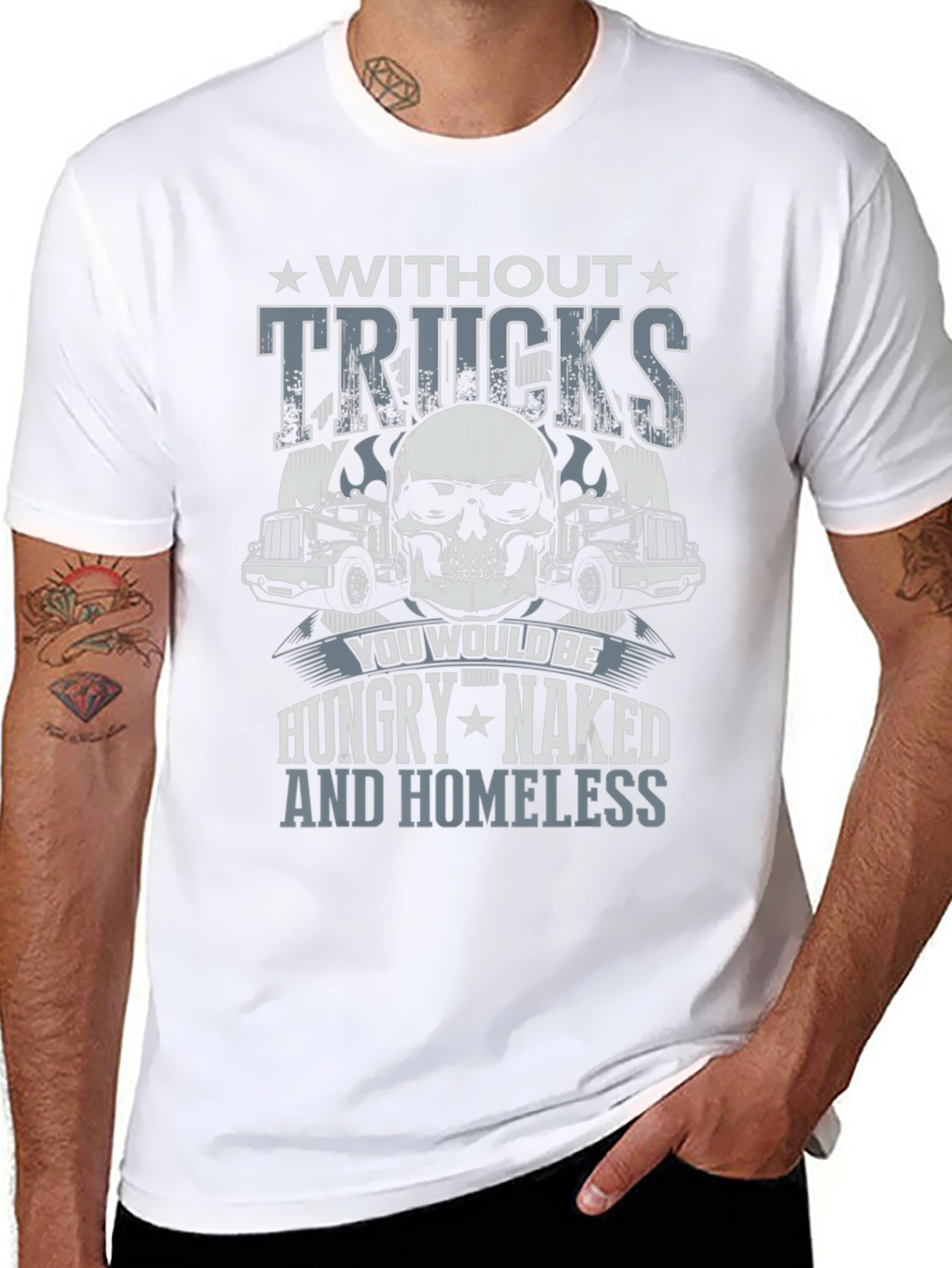 Trucker Skull Graphic T-Shirt - Without Trucks Design