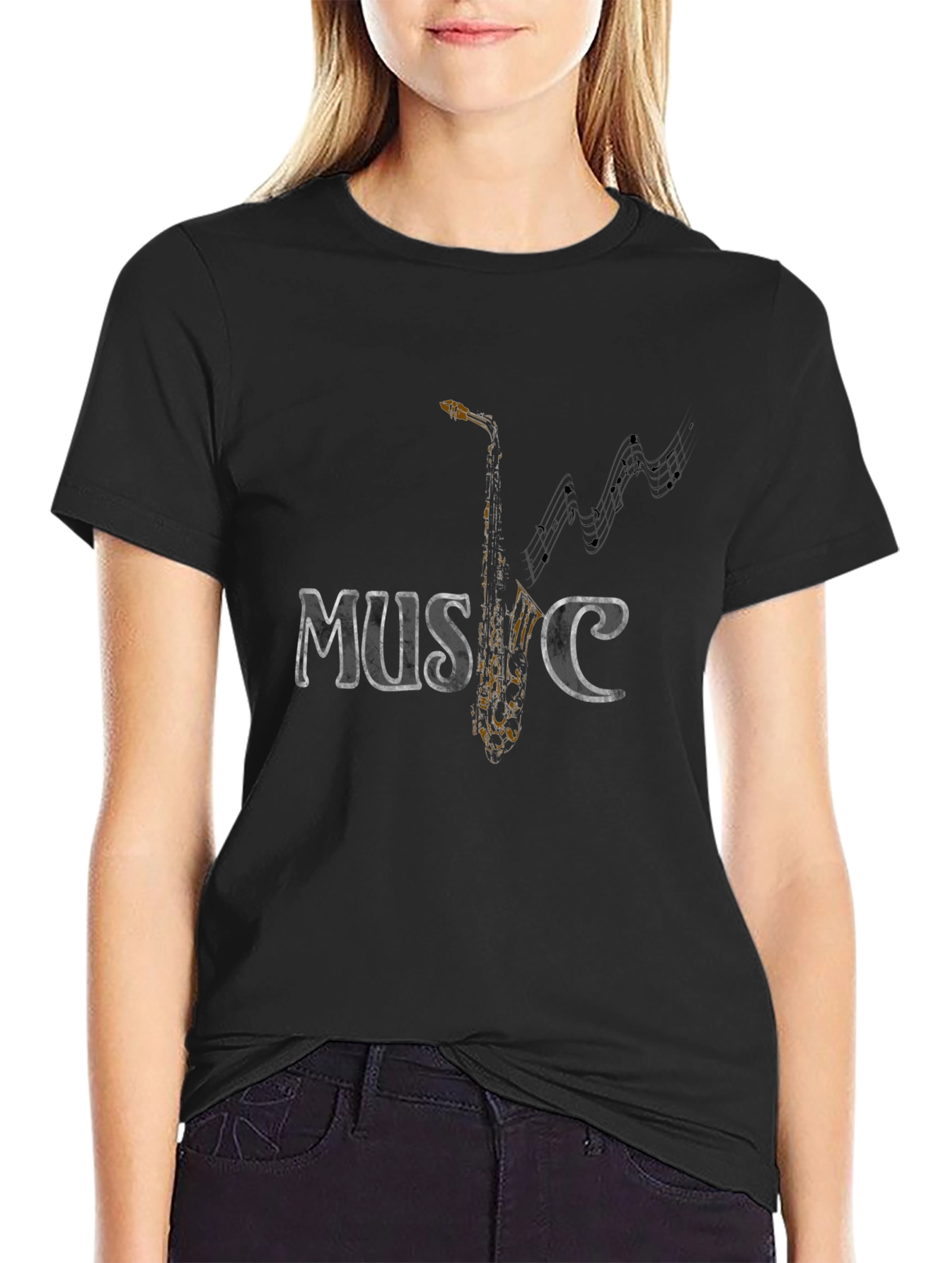 Music Saxophone Graphic Tee - Stylish Black T-Shirt