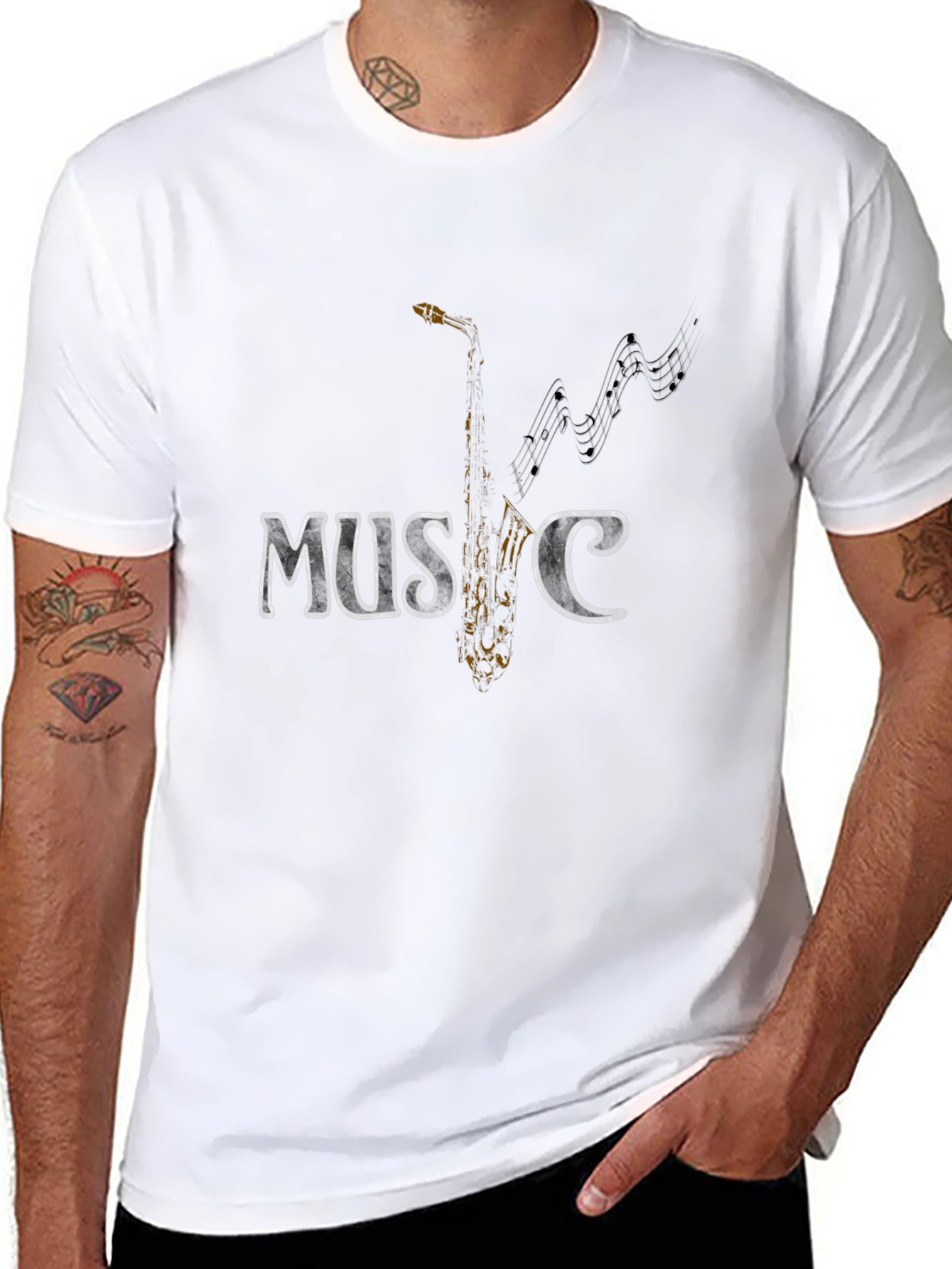 Music Saxophone Graphic Tee - Stylish Black T-Shirt