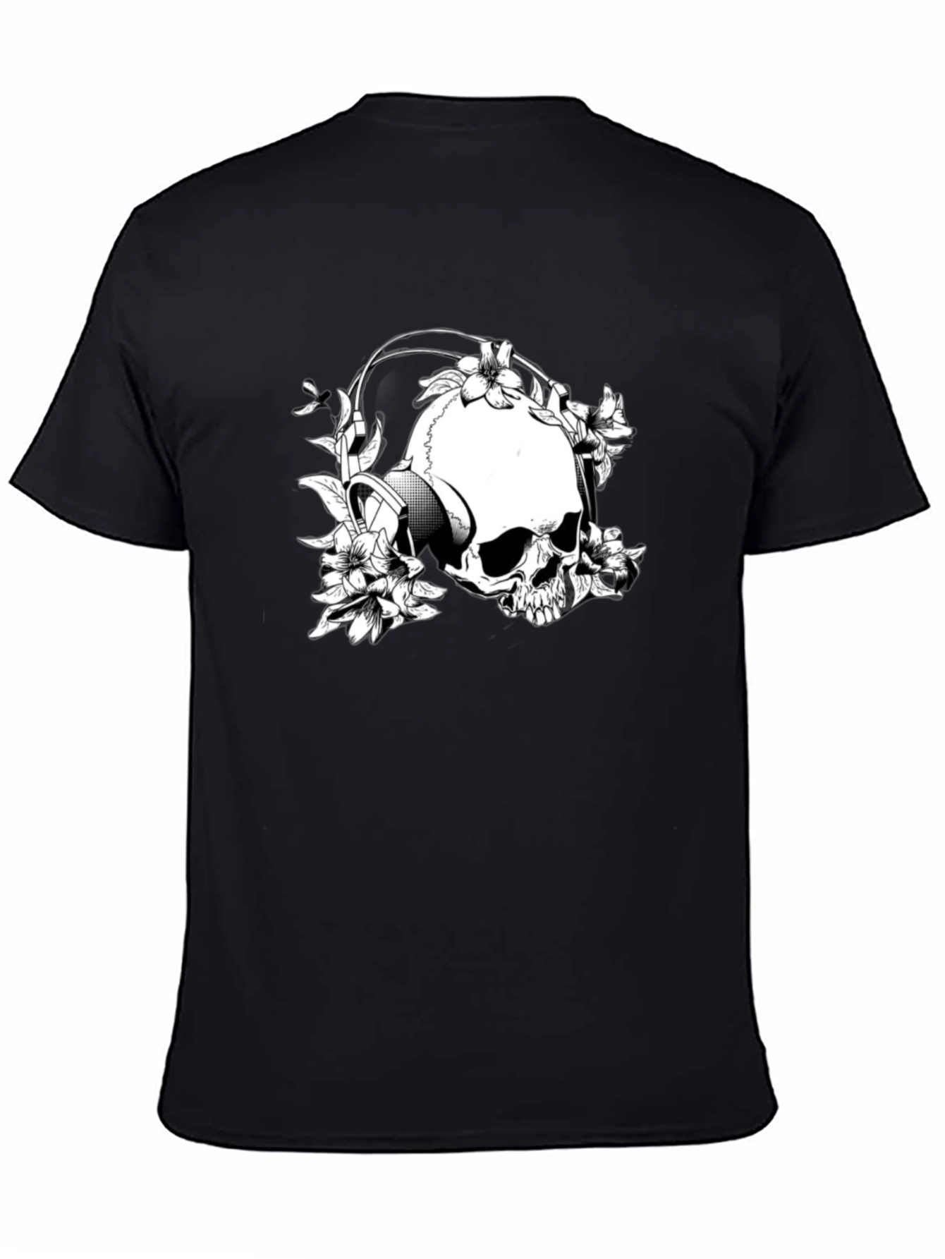 Skull & Flowers Graphic T-Shirt - Black