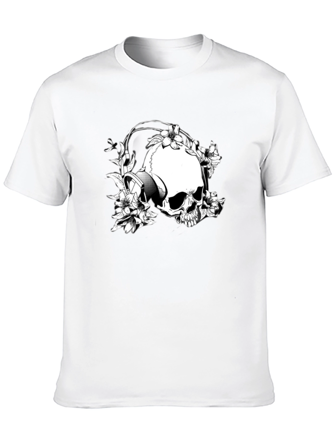 Skull & Flowers Graphic T-Shirt - Black