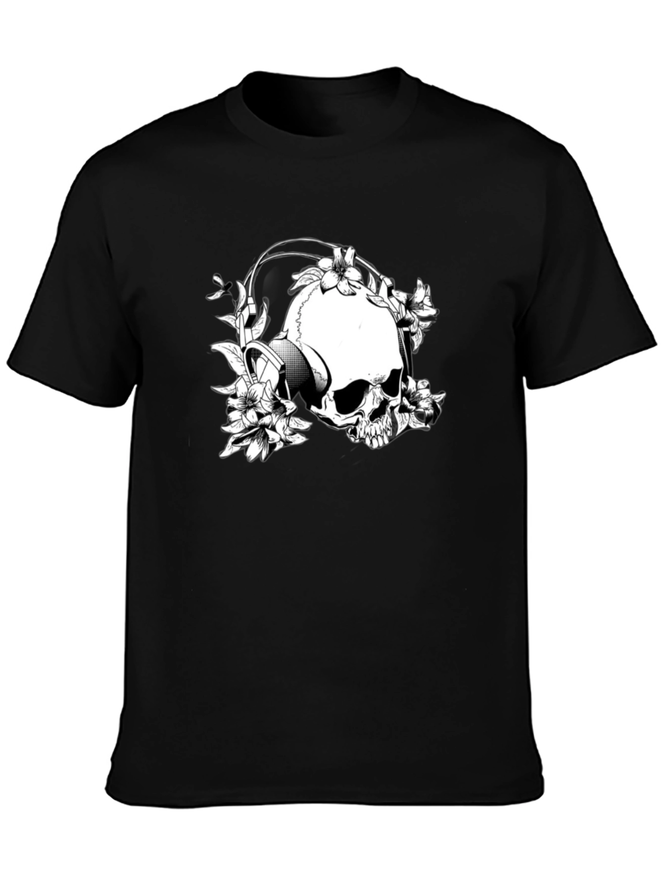 Skull & Flowers Graphic T-Shirt - Black