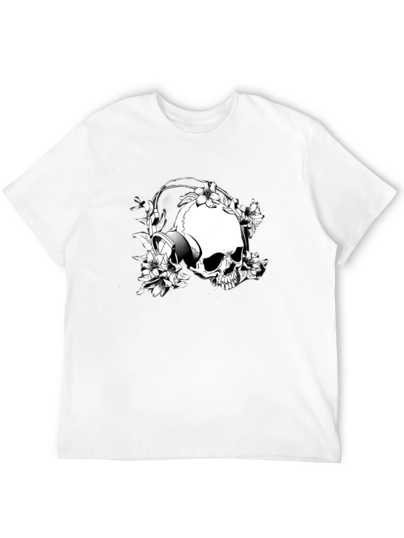 Skull & Flowers Graphic T-Shirt - Black